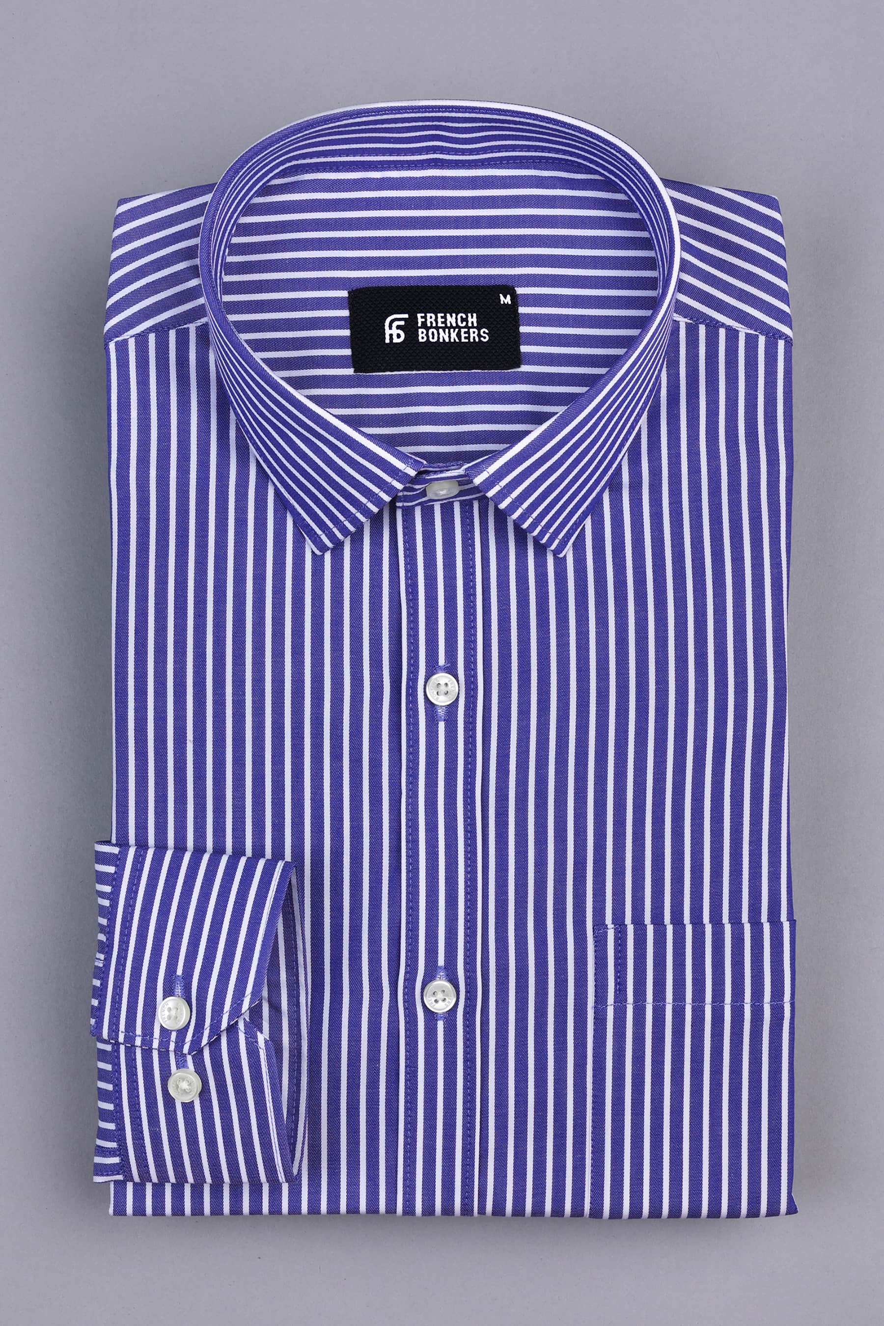 Admiral blue with white regency stripe cotton shirt