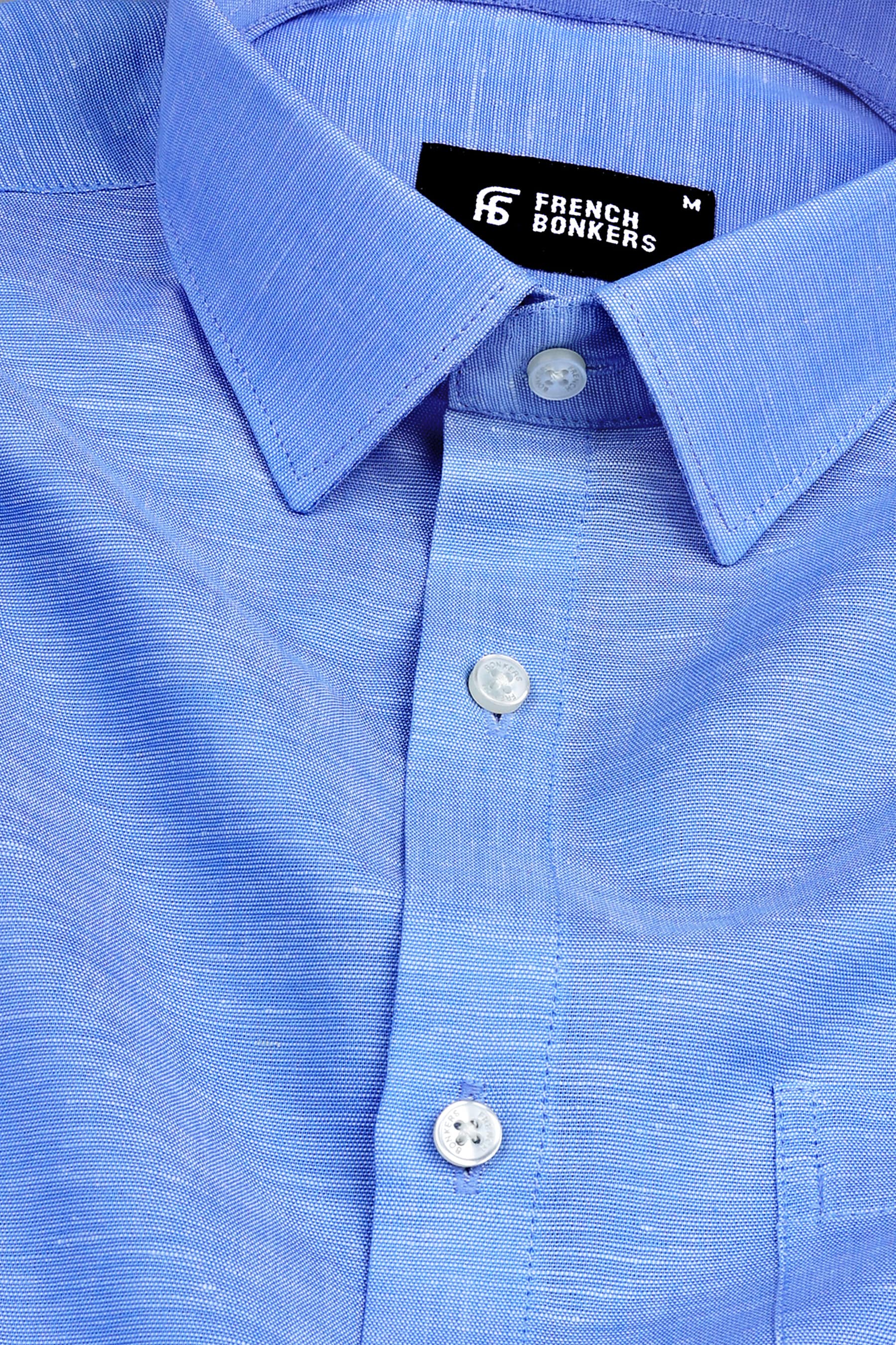 Lapis blue net texture cotton shirt