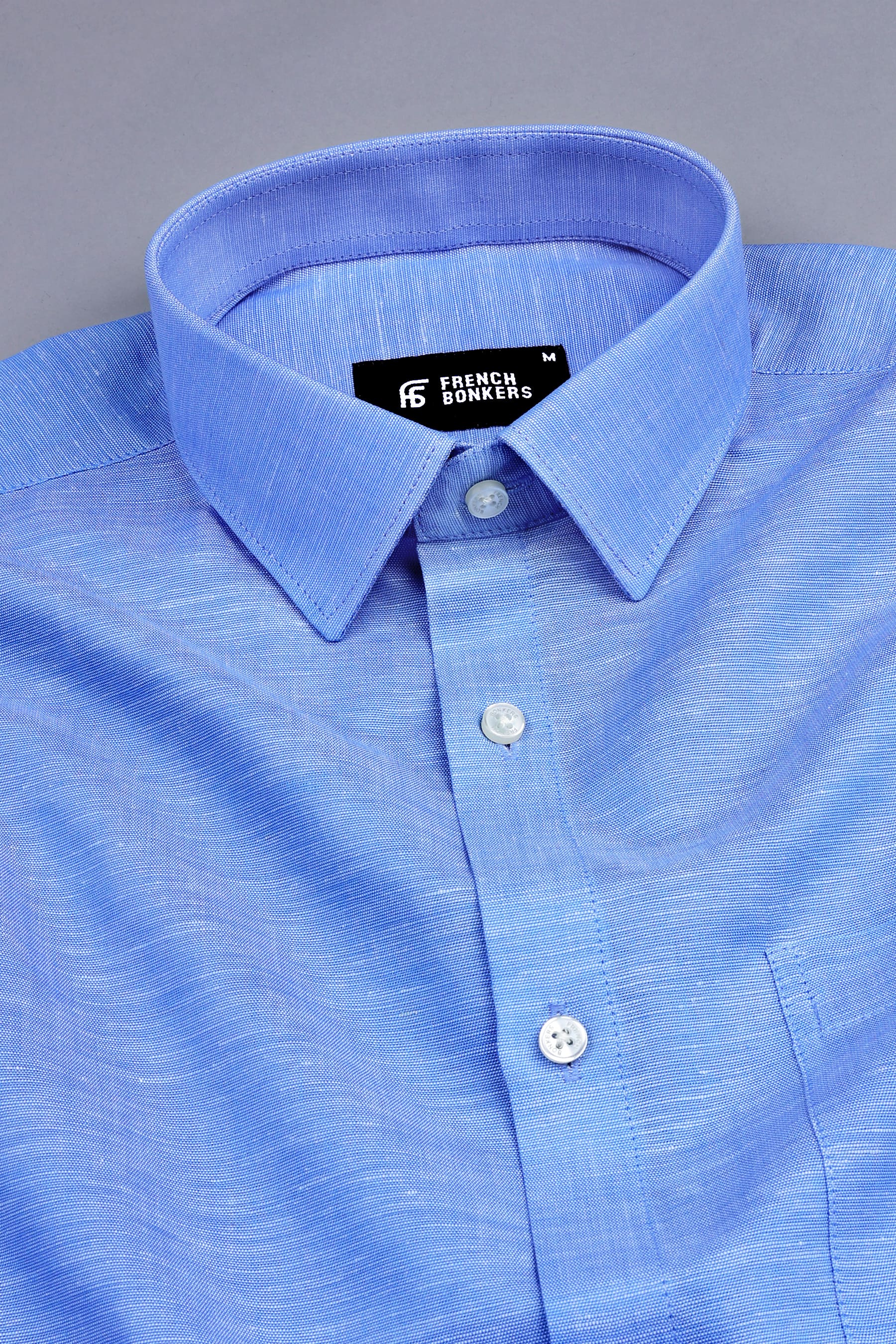 Lapis blue net texture cotton shirt