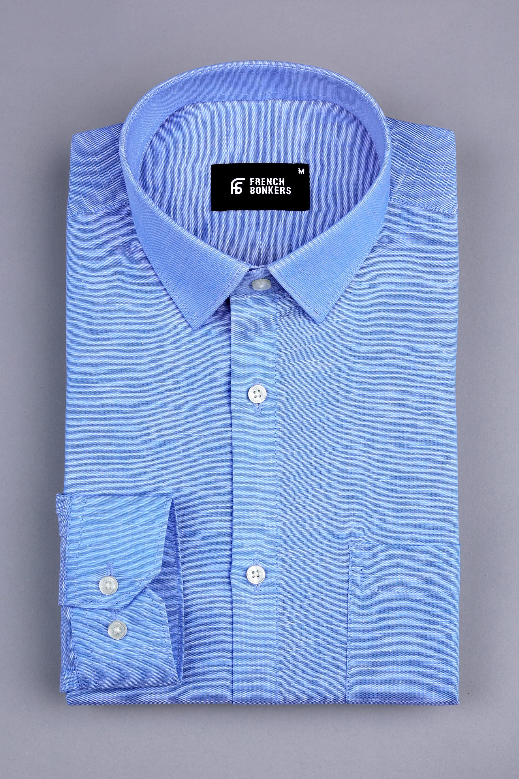 Lapis blue net texture cotton shirt