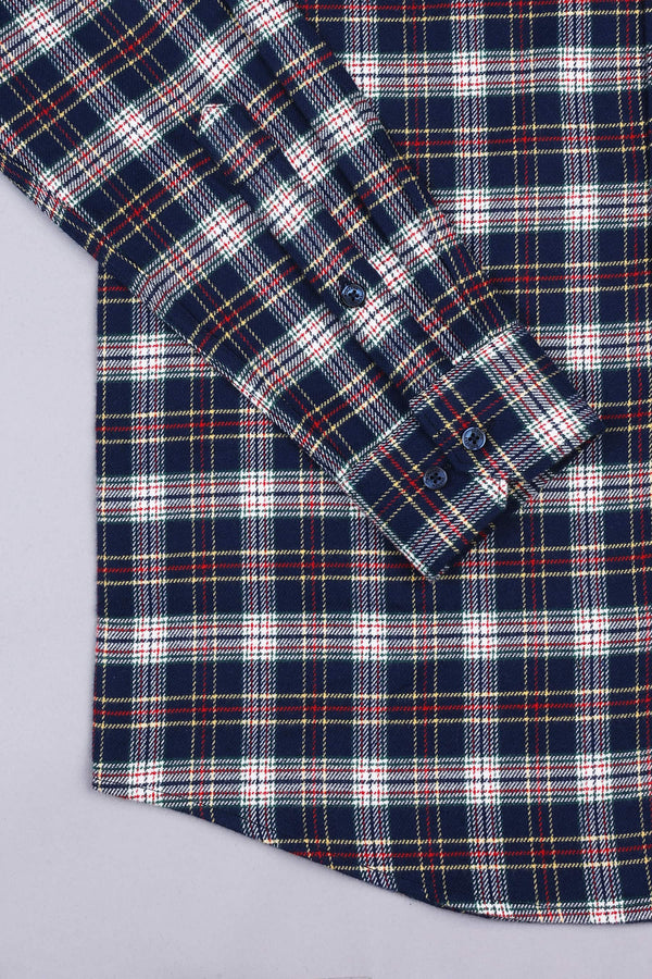 Space blue with multi coloured  tartan plaid check shirt
