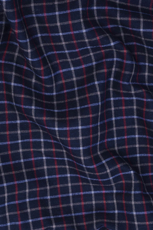 Dark blue with red and grey line tattershall check shirt