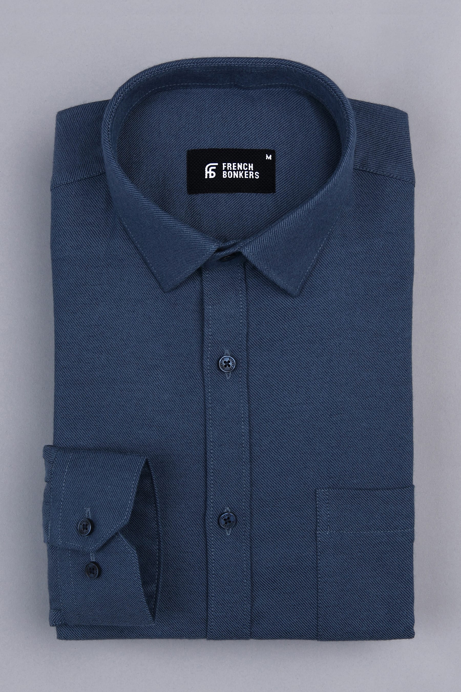 Peacock blue twill texture cotton shirt
