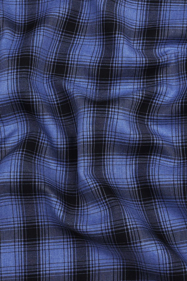 Spanish blue with black royal stewart tartan plaid check shirt