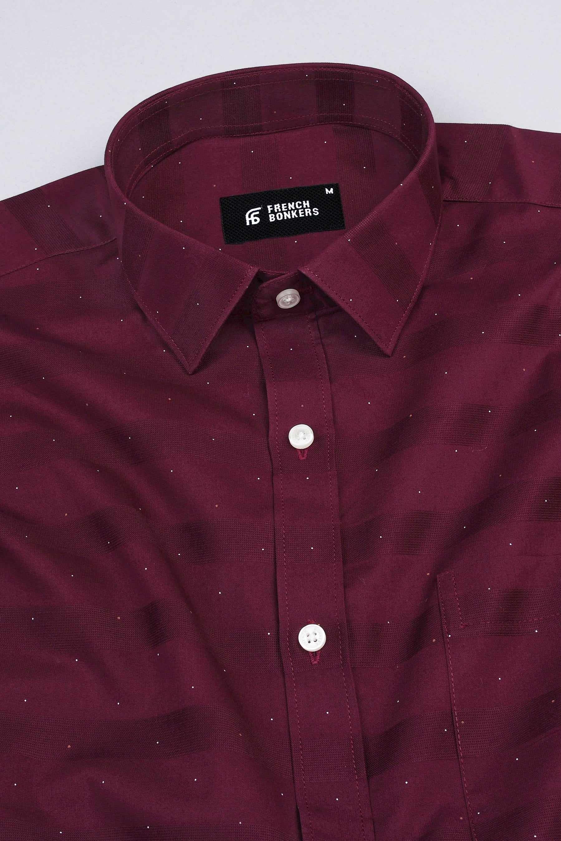 Wine red with dot printed awning stripe shirt