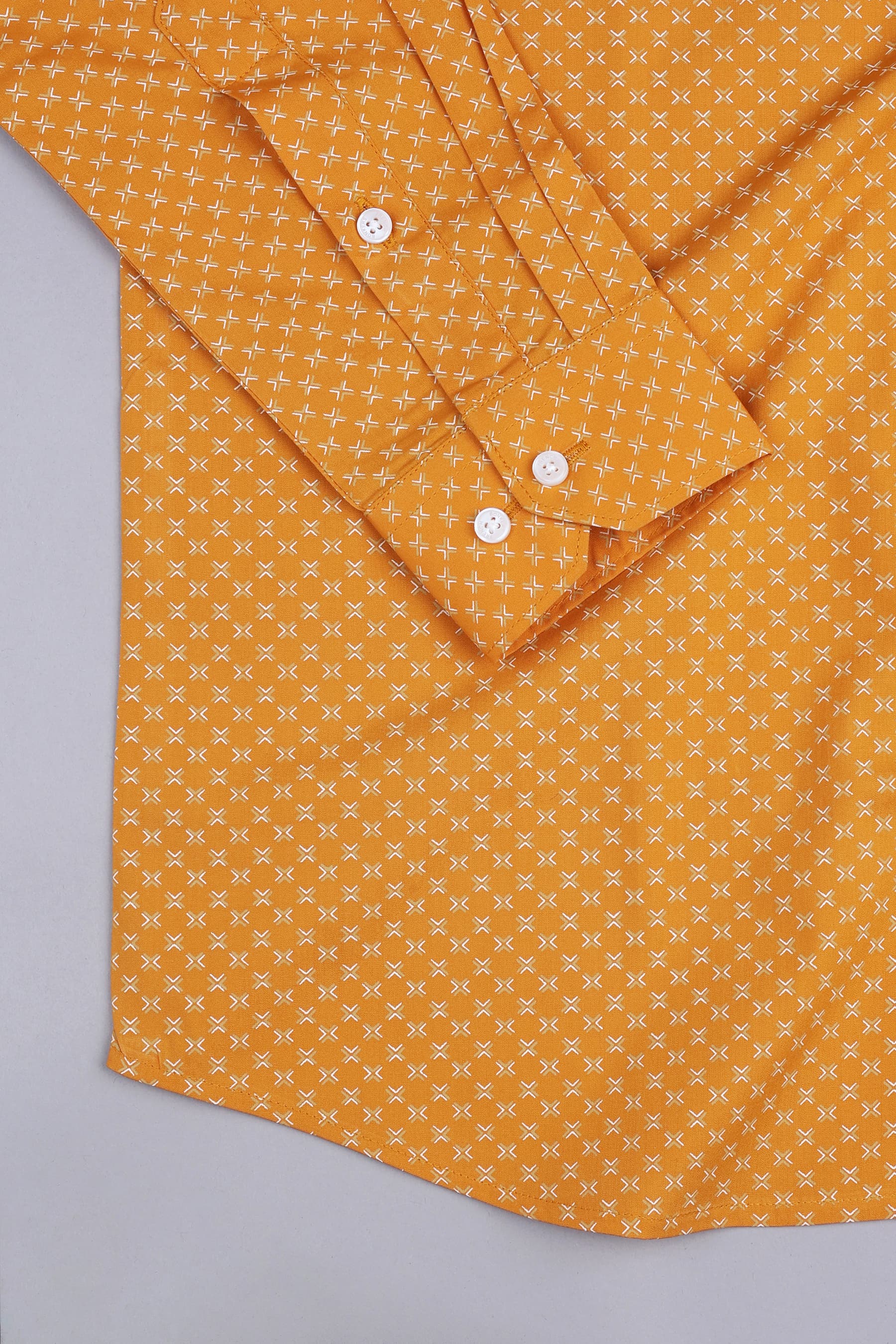 Butterscotch yellow with v mark printed cotton shirt