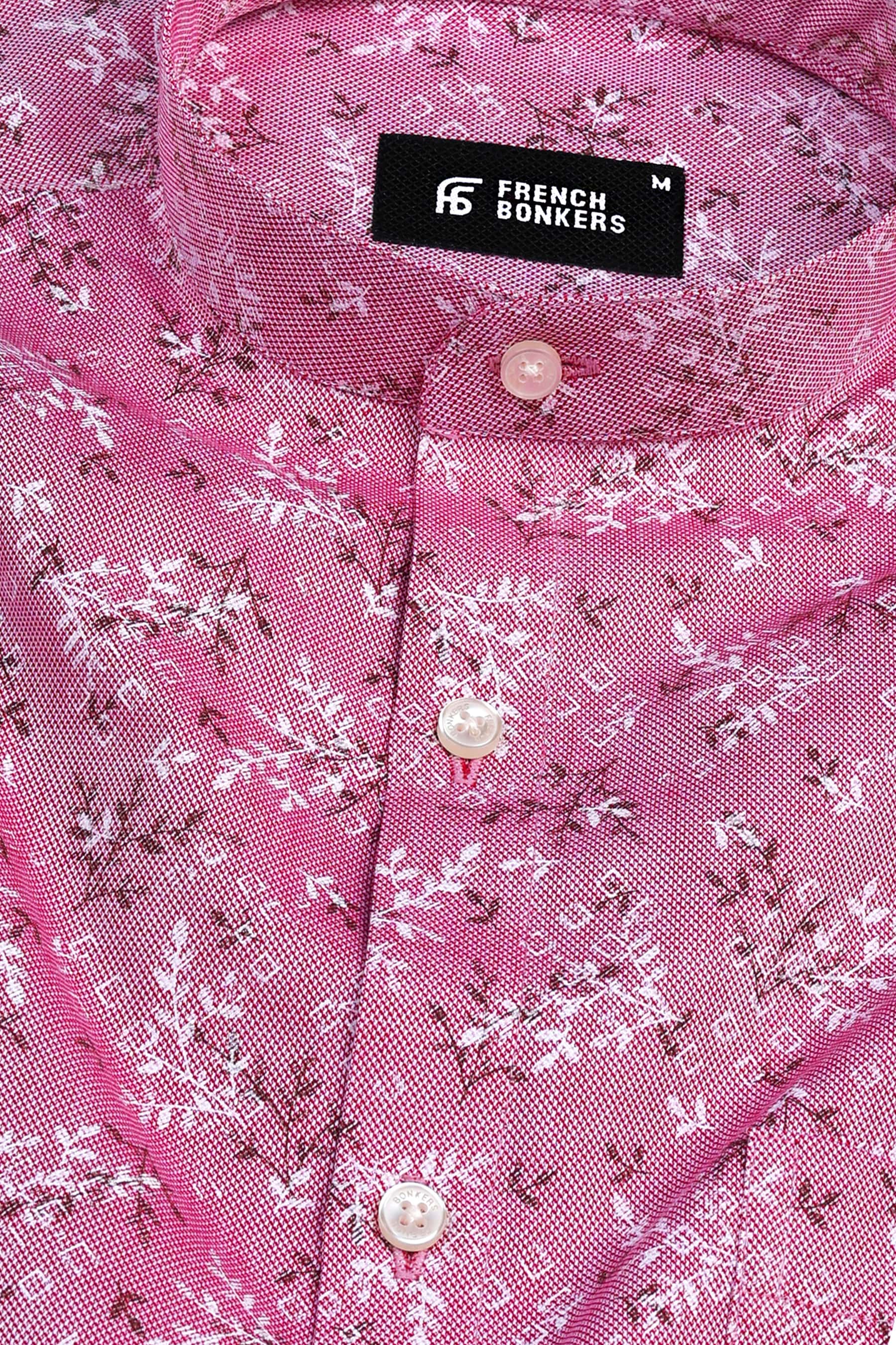 Magenta pink with white and brown printed shirt