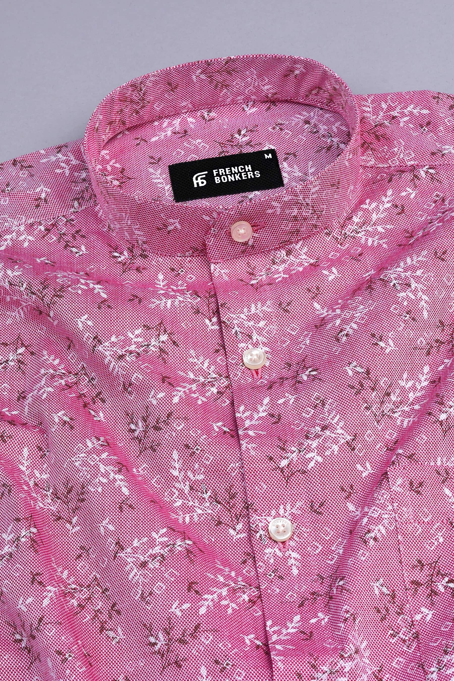 Magenta pink with white and brown printed shirt