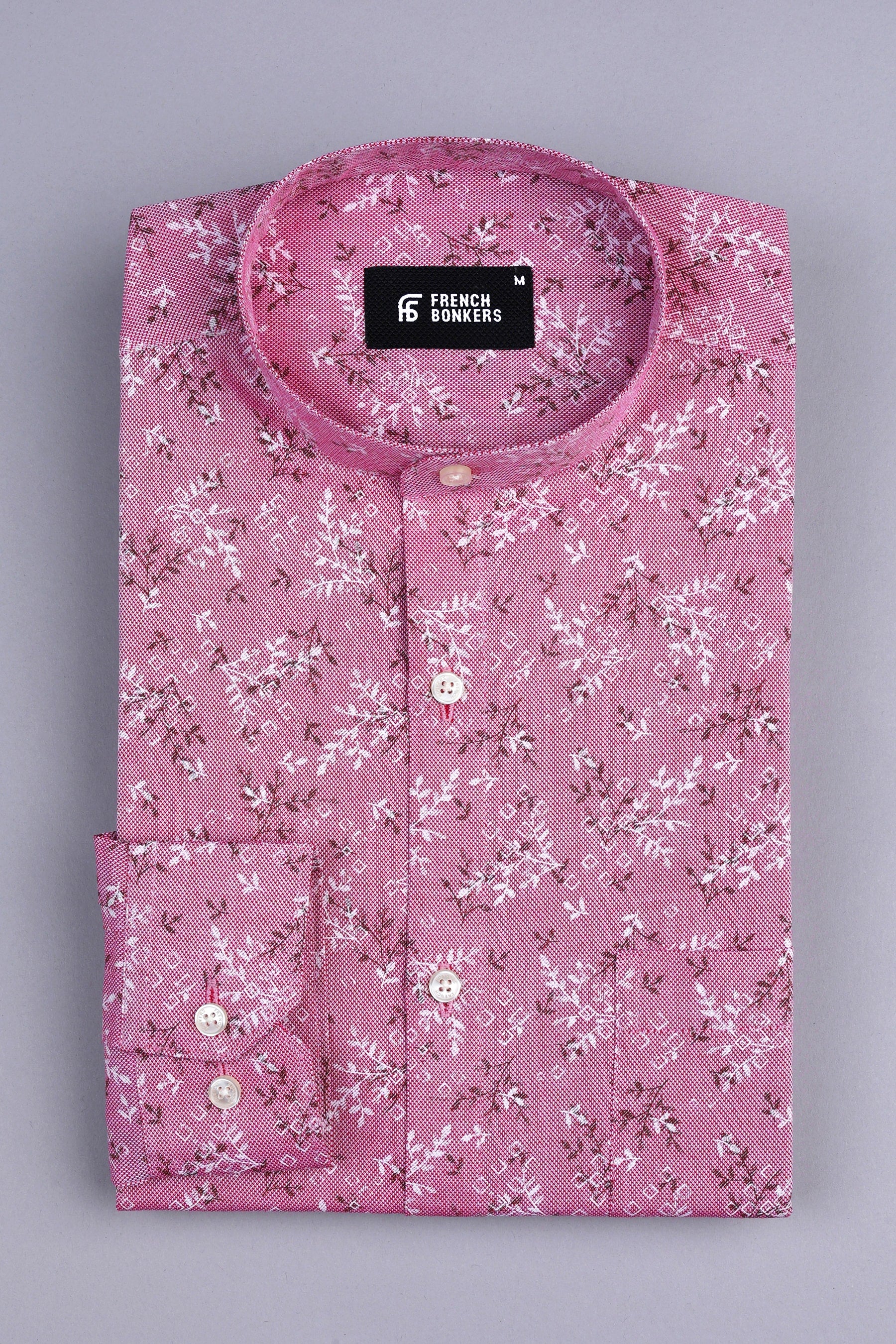Magenta pink with white and brown printed shirt