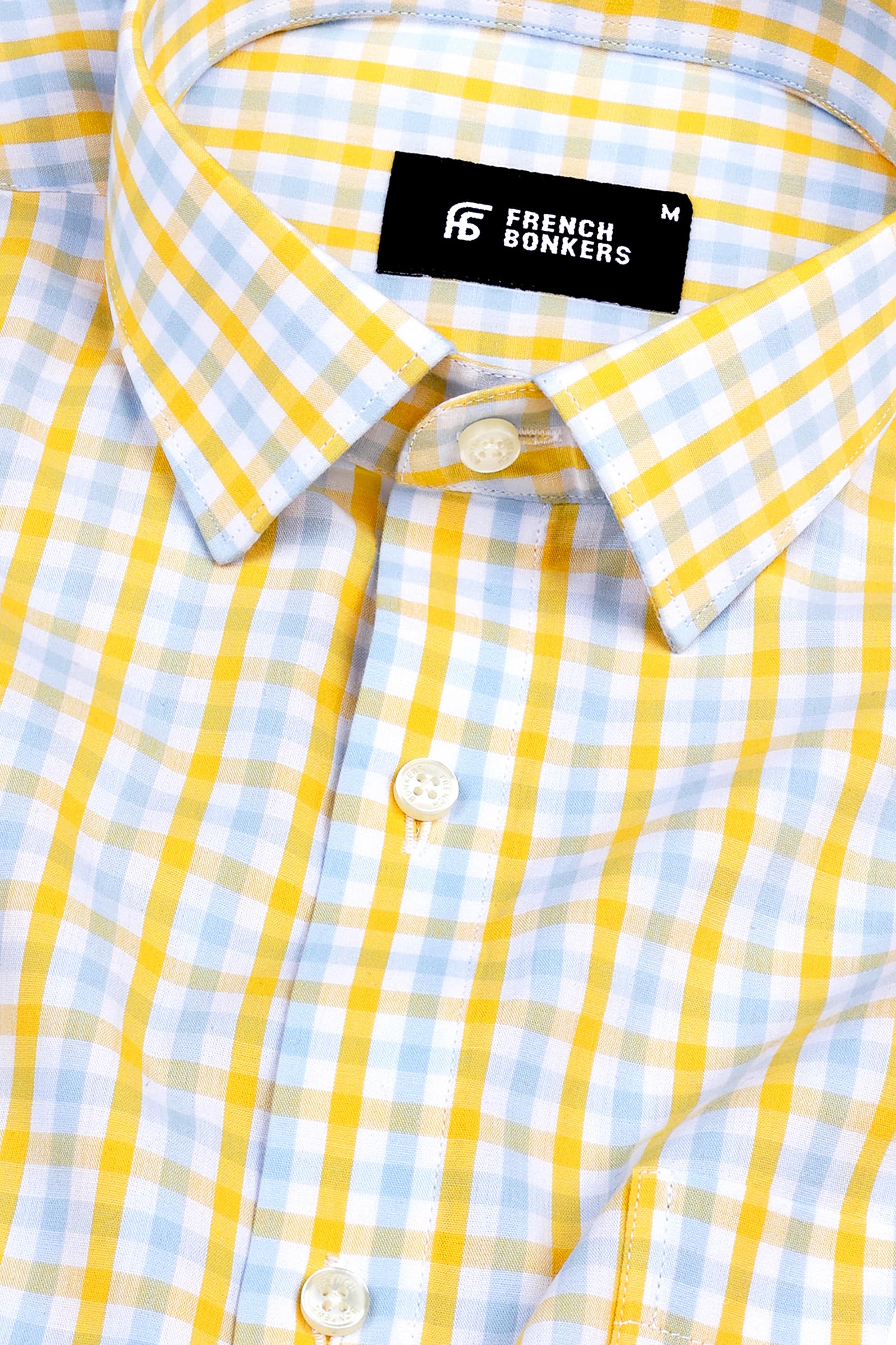 Lemon yellow with light sky blue gun club check shirt