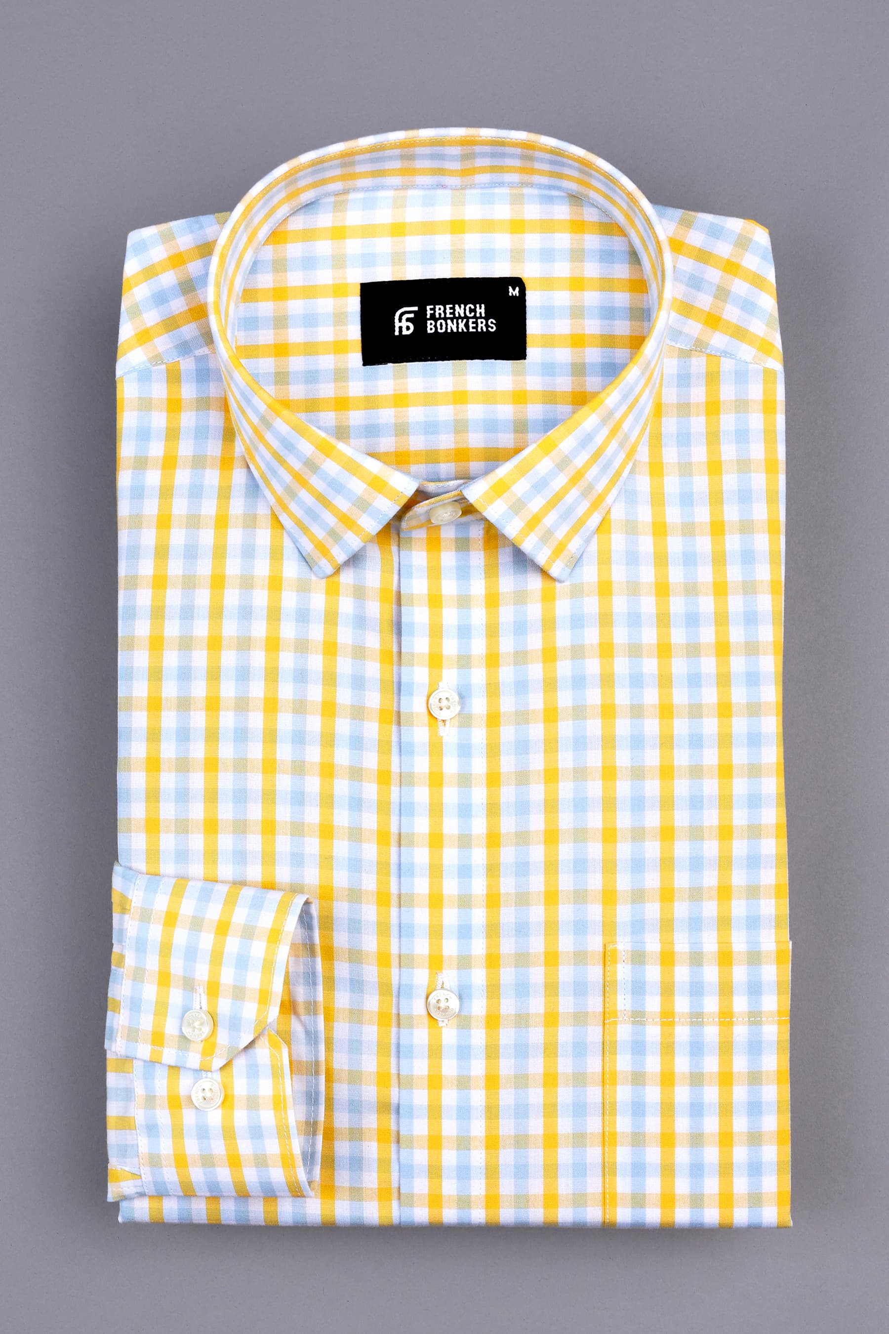 Lemon yellow with light sky blue gun club check shirt