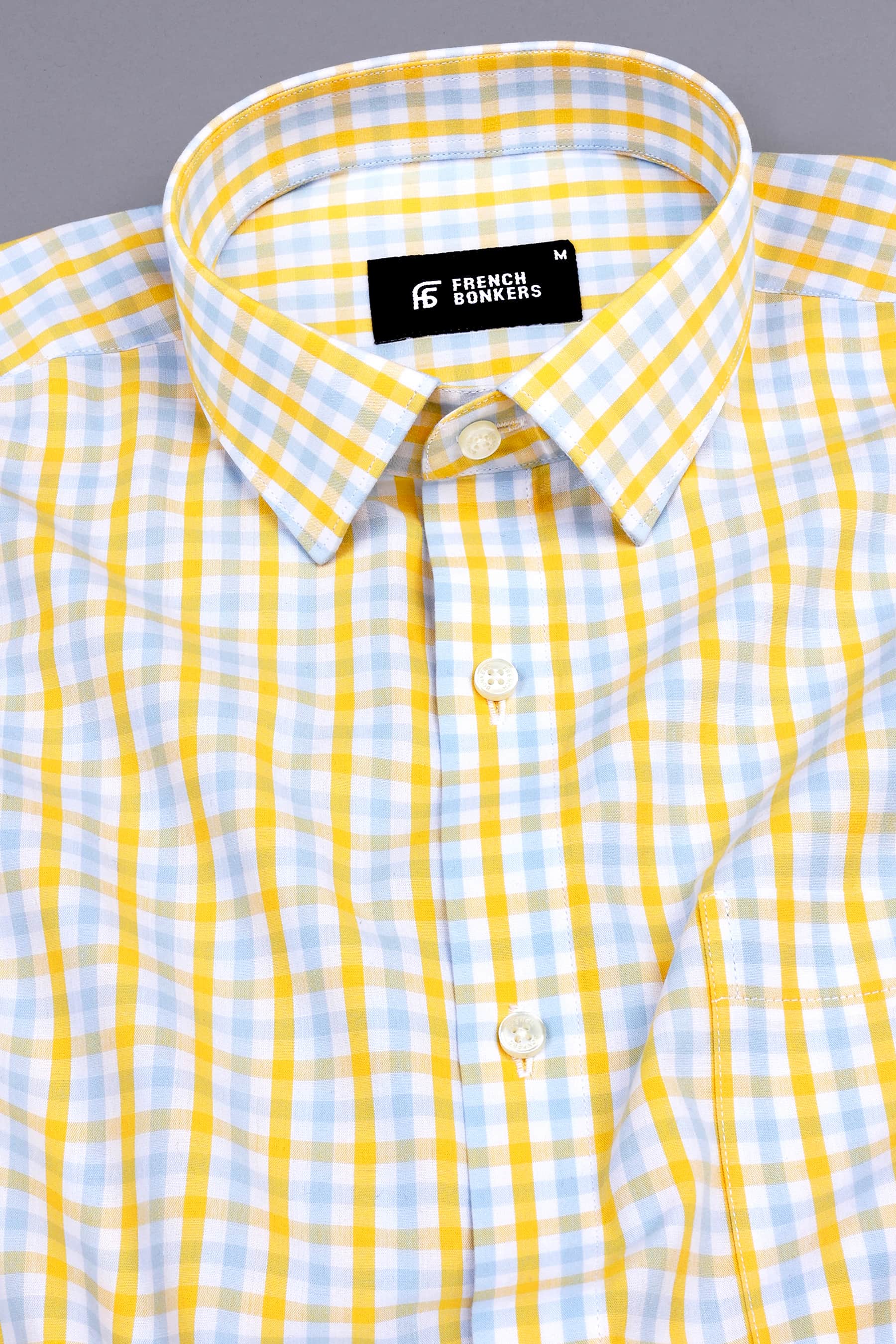 Lemon yellow with light sky blue gun club check shirt