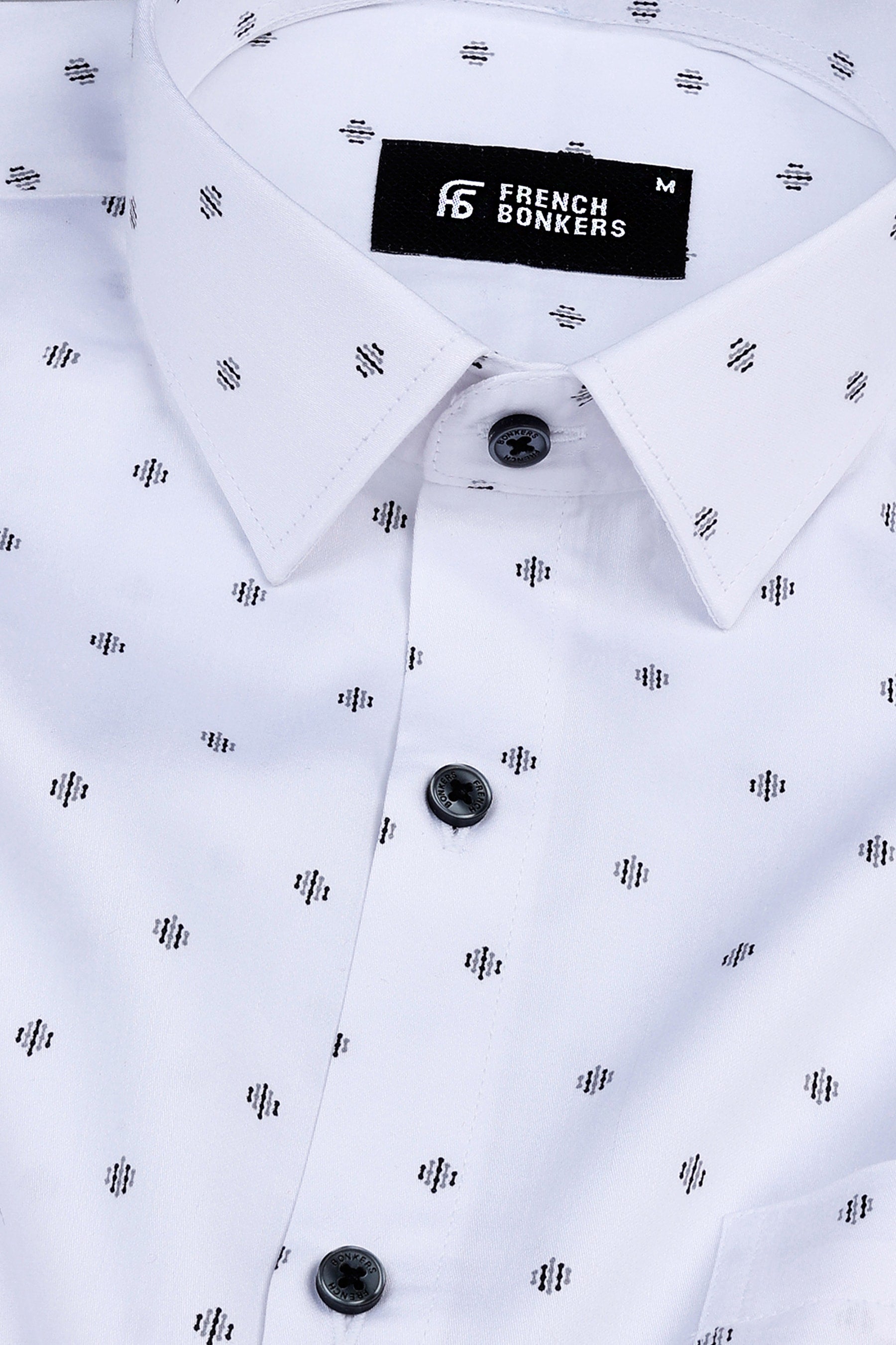 Smoke white with grey and black printed shirt