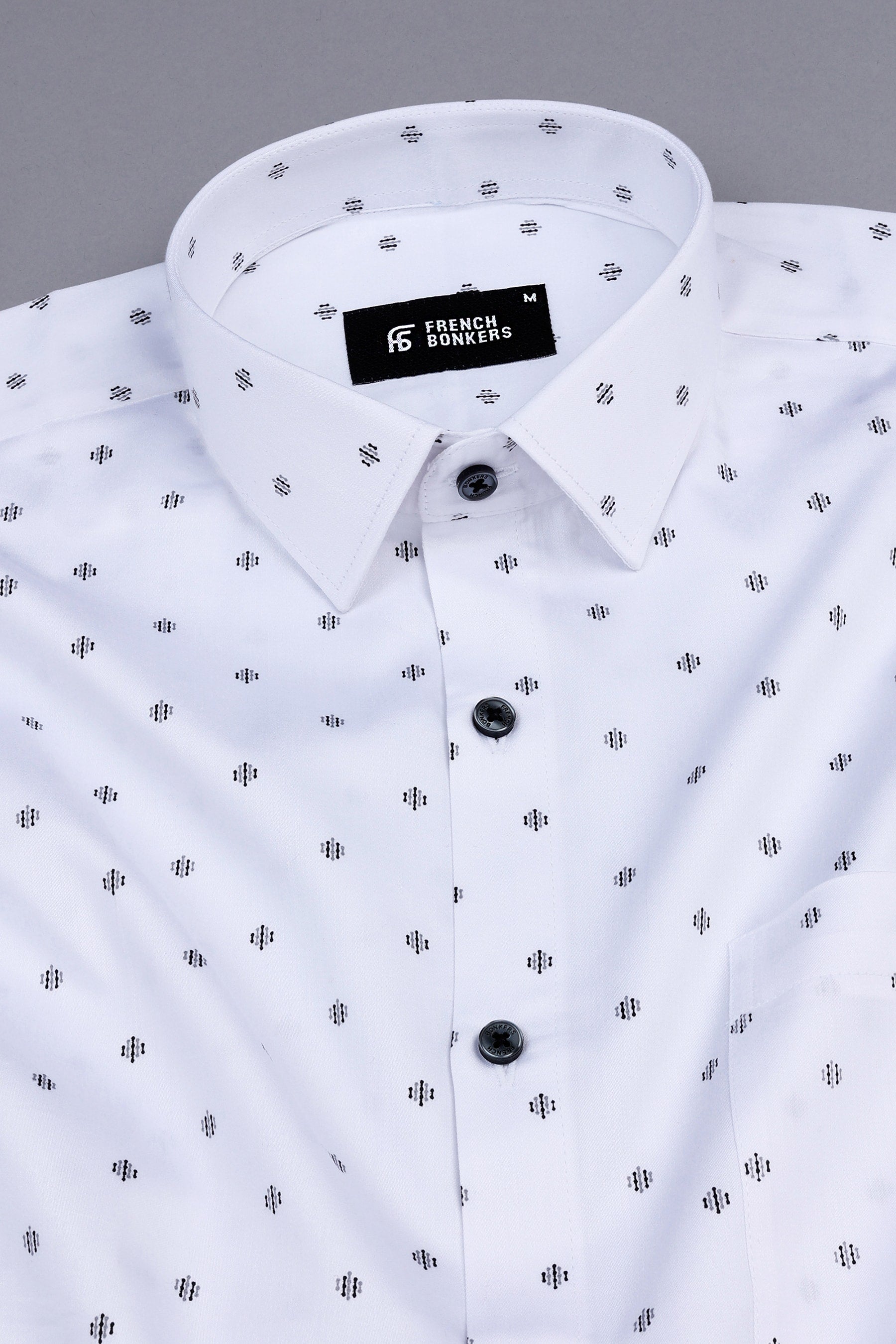 Smoke white with grey and black printed shirt