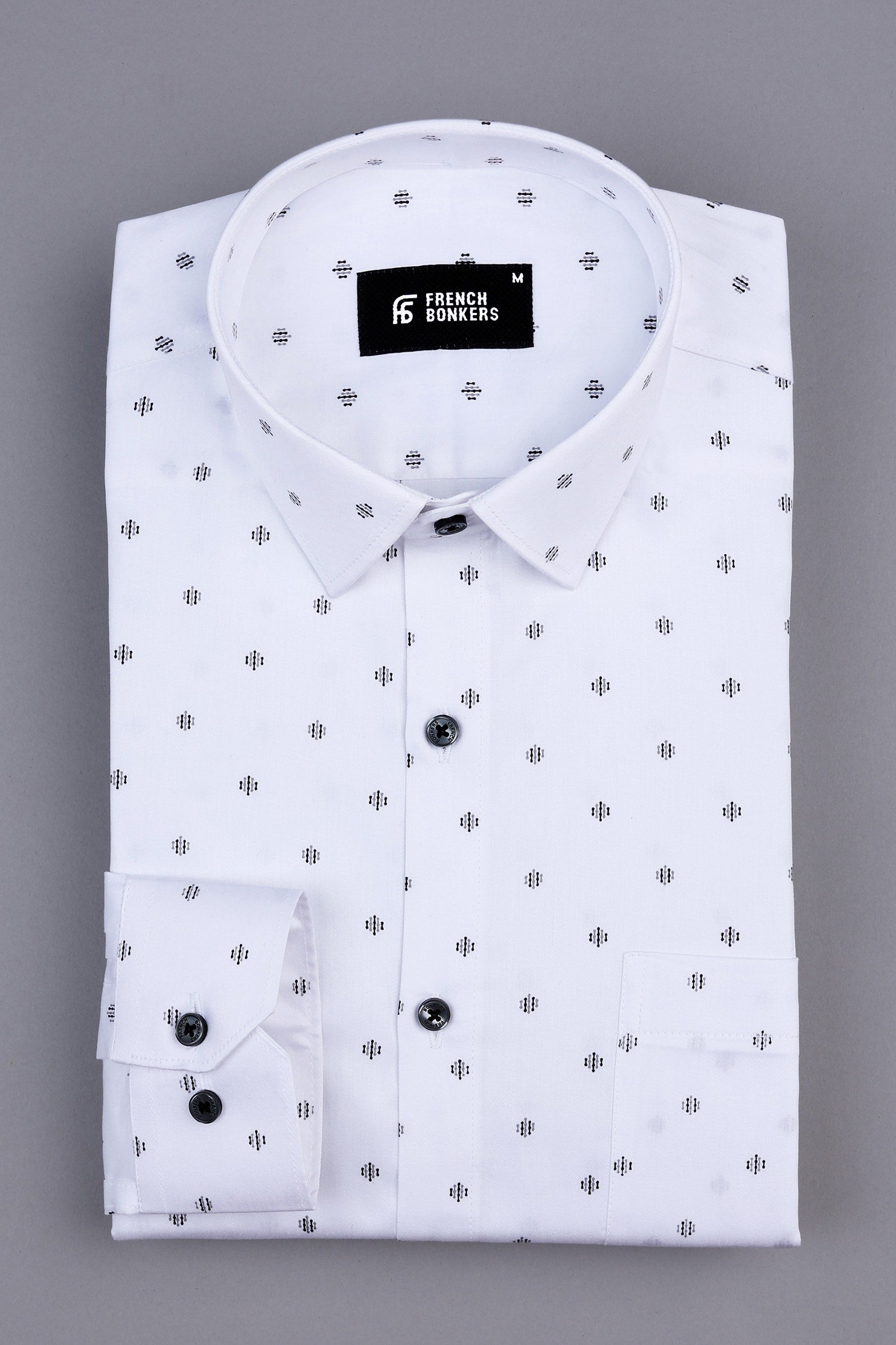 Smoke white with grey and black printed shirt