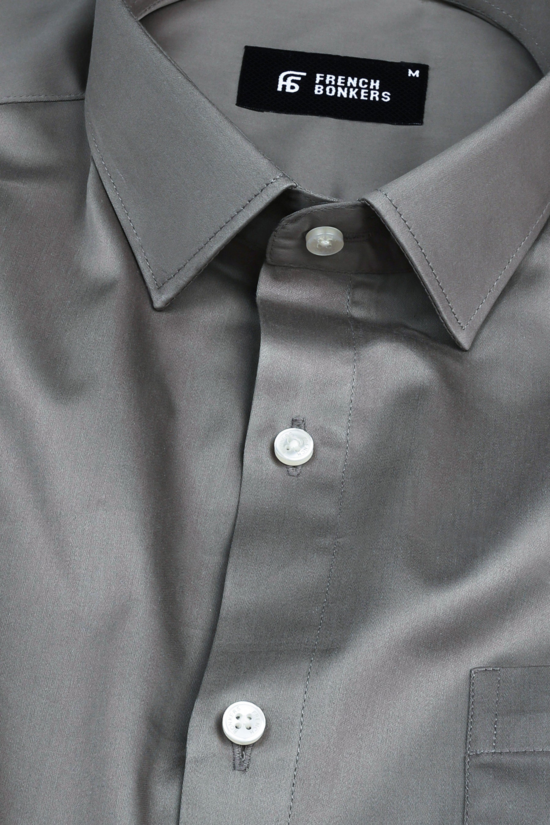 Platinum grey cotton satin shirt