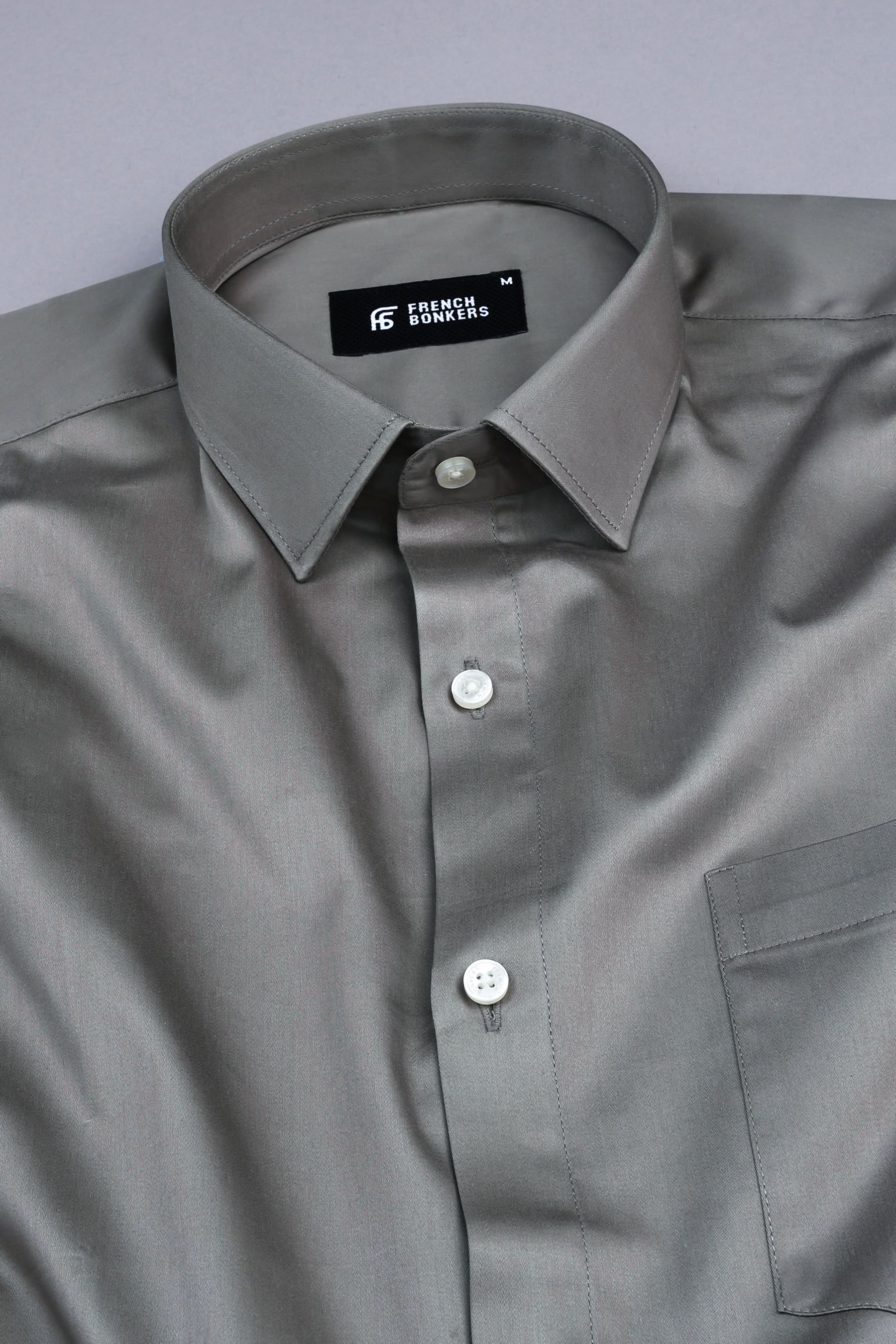 Platinum grey cotton satin shirt