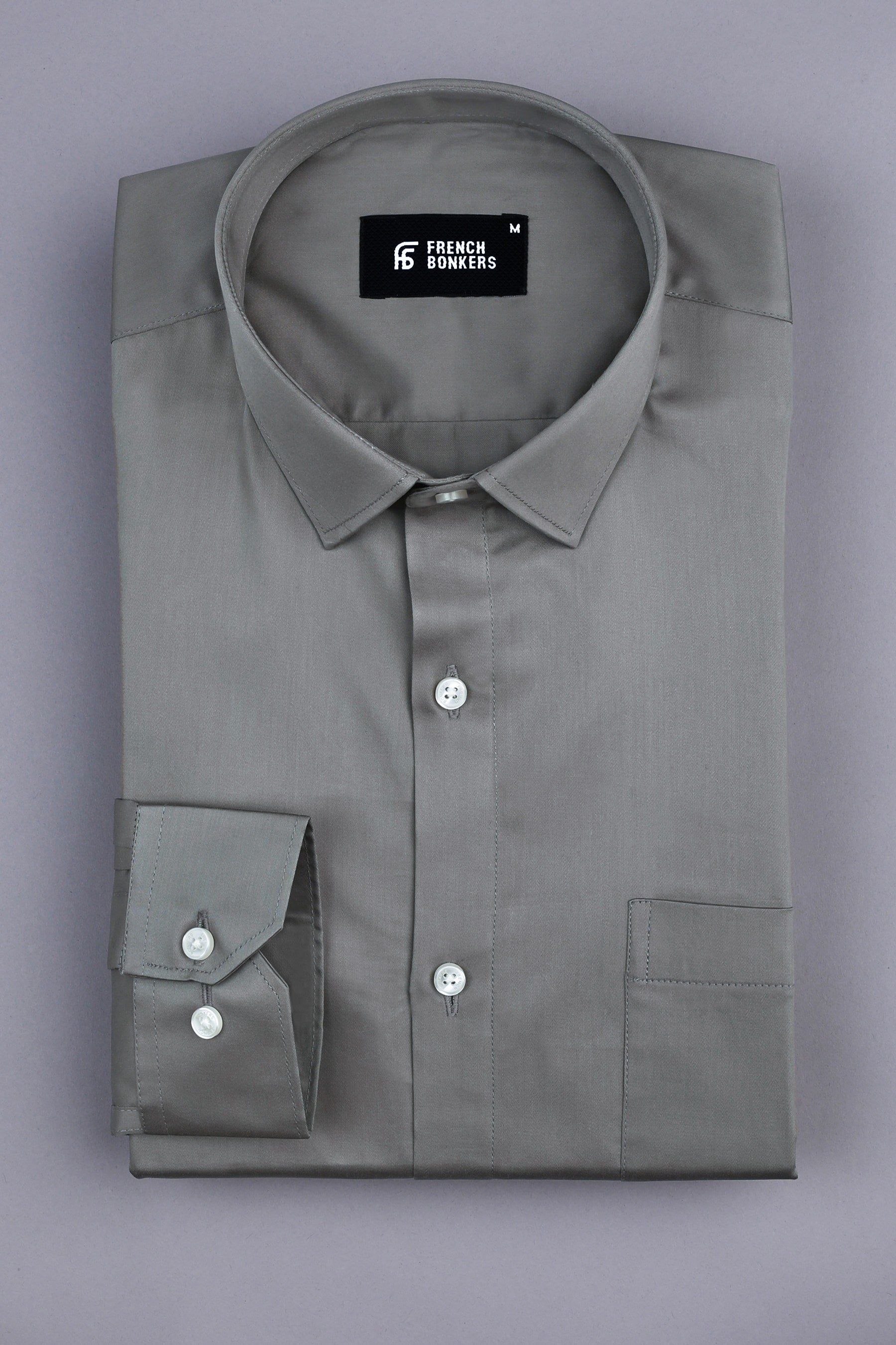 Platinum grey cotton satin shirt