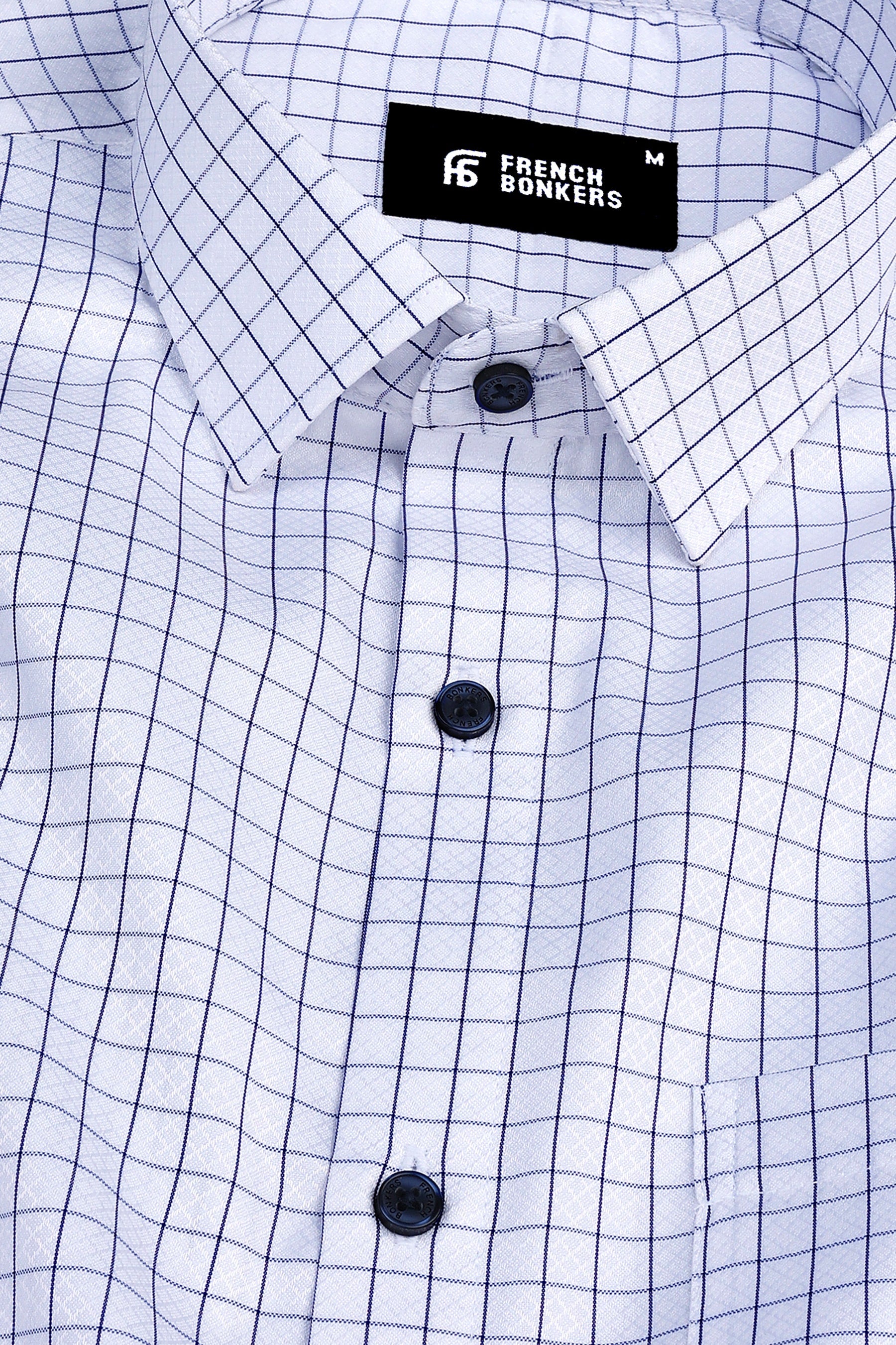 White with blue graph check shirt