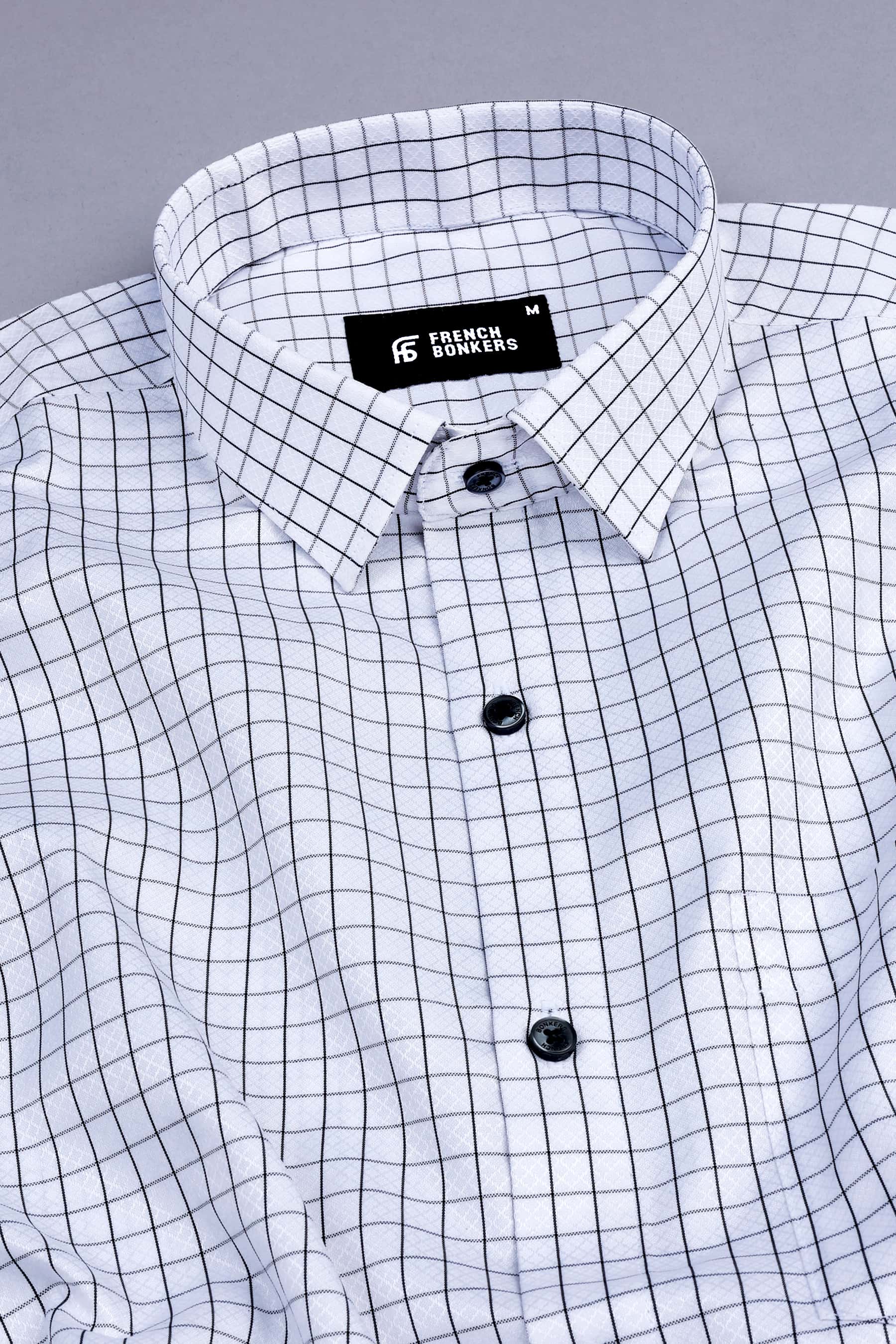 White with black graph check shirt