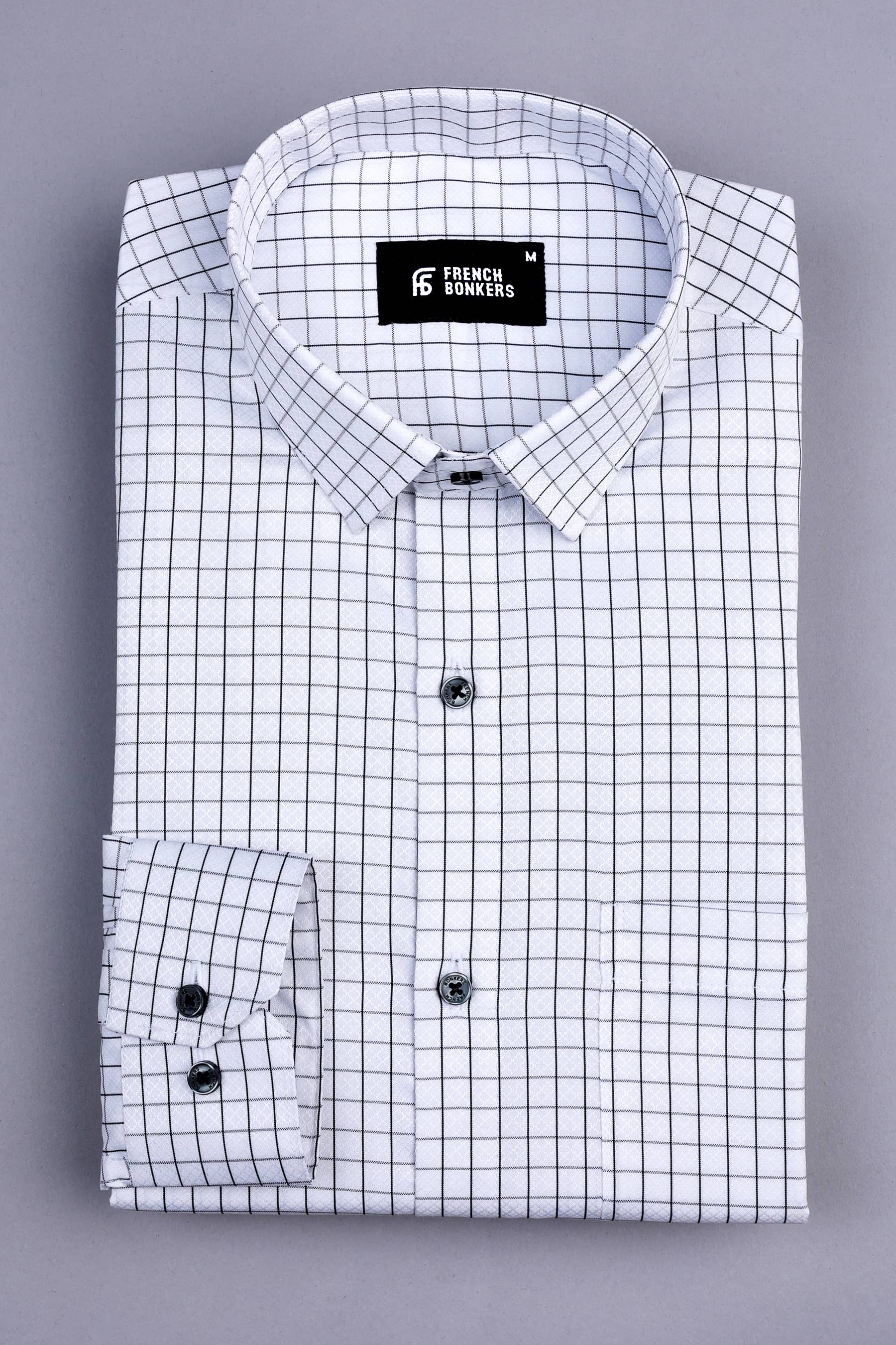 White with black graph check shirt