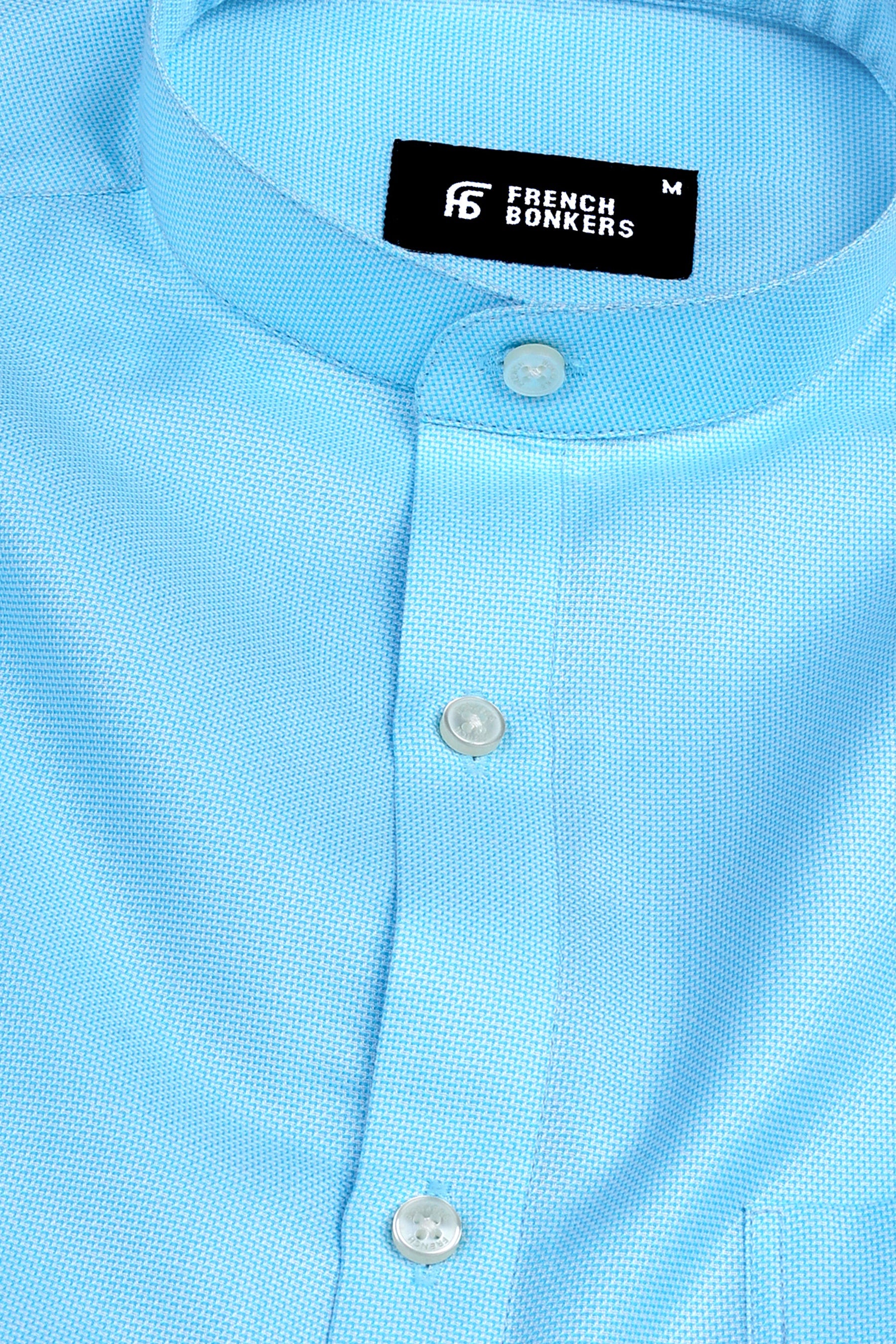 Turquoise sky blue dobby texture shirt