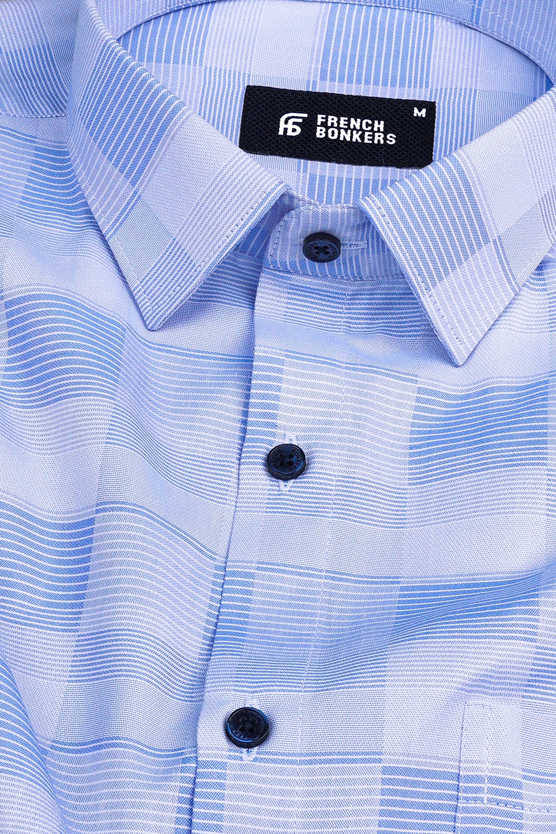 Light blue with white line check shirt