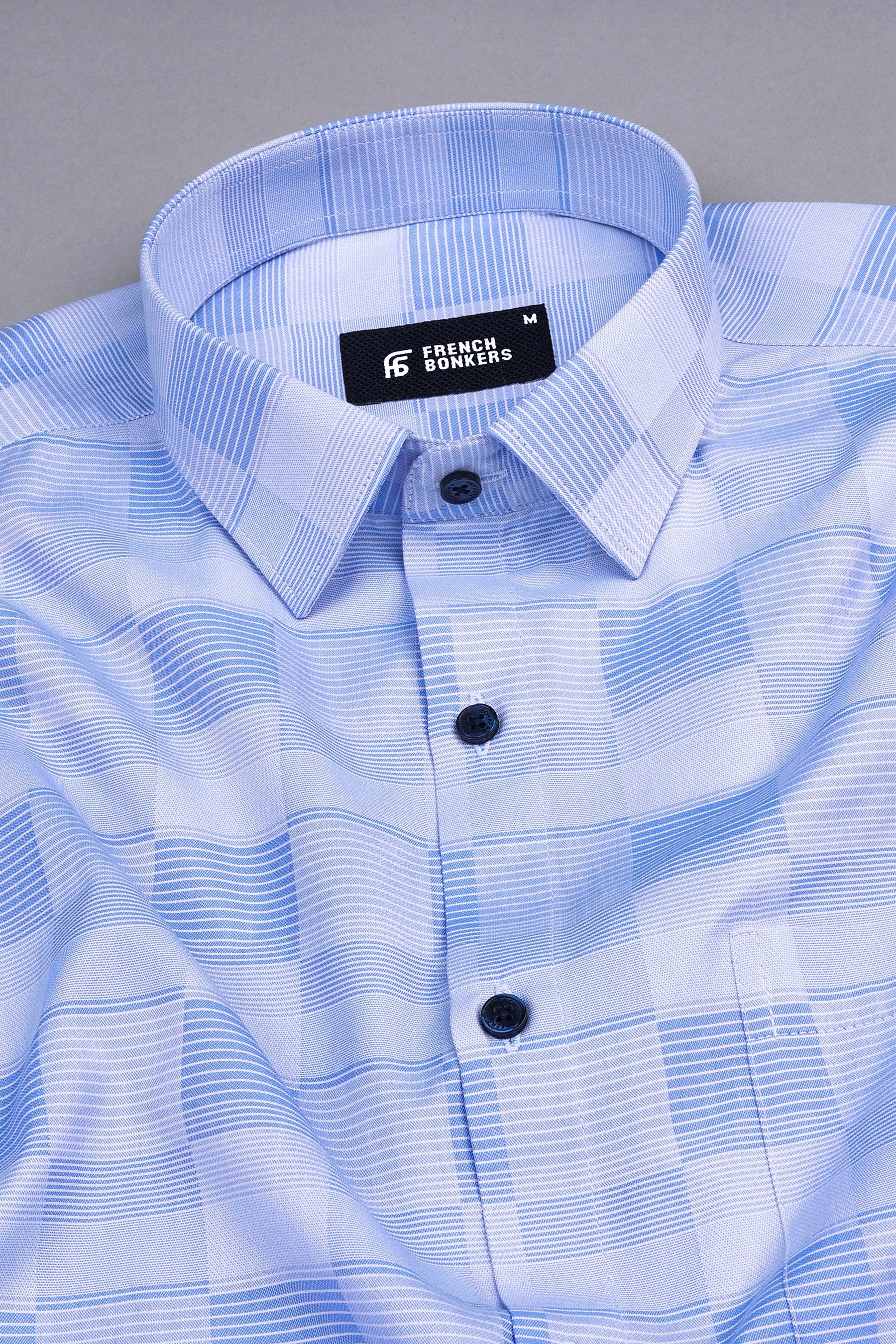 Light blue with white line check shirt