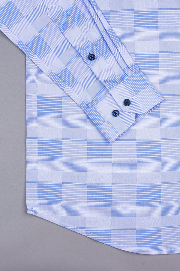 Light blue with white line check shirt