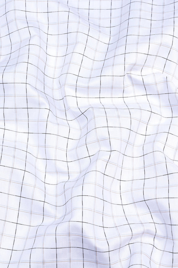 White with olive green and light brown line check shirt