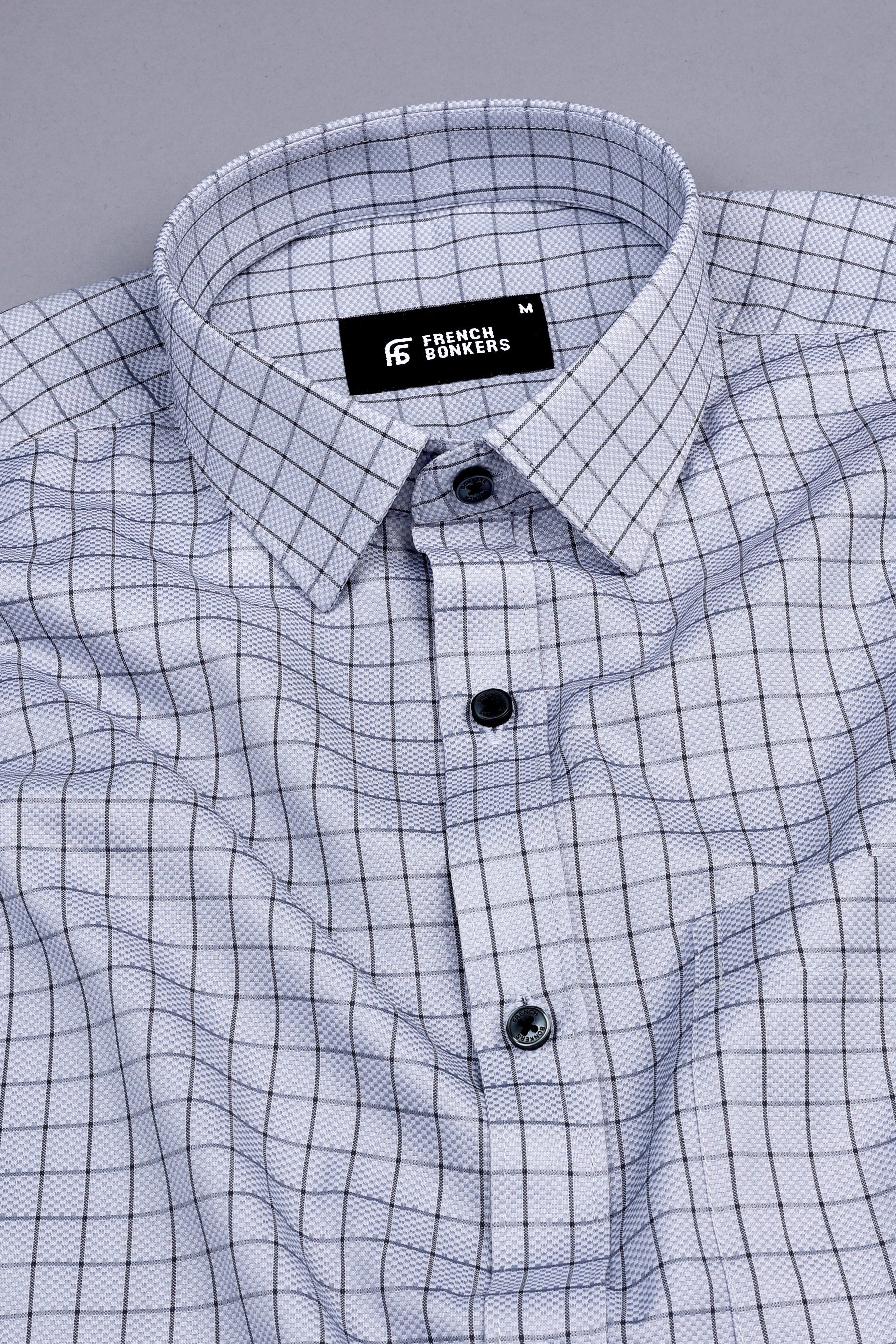 Charcoal grey with dark grey line check shirt