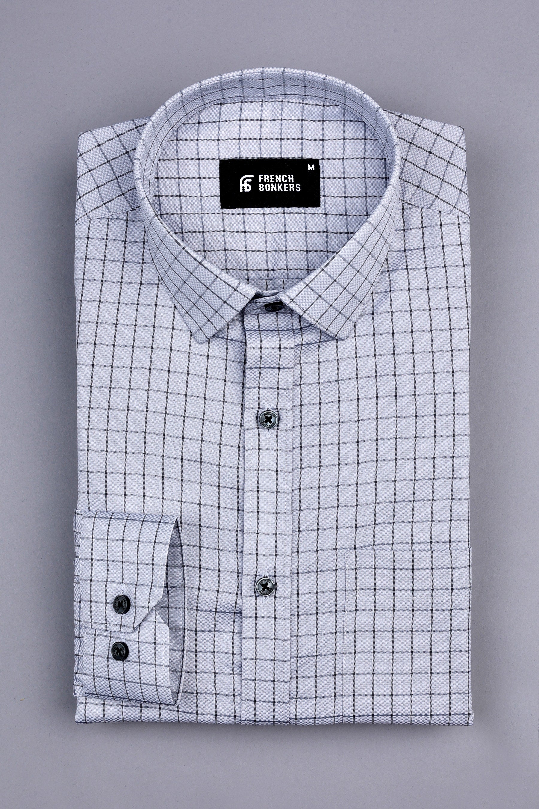 Charcoal grey with dark grey line check shirt