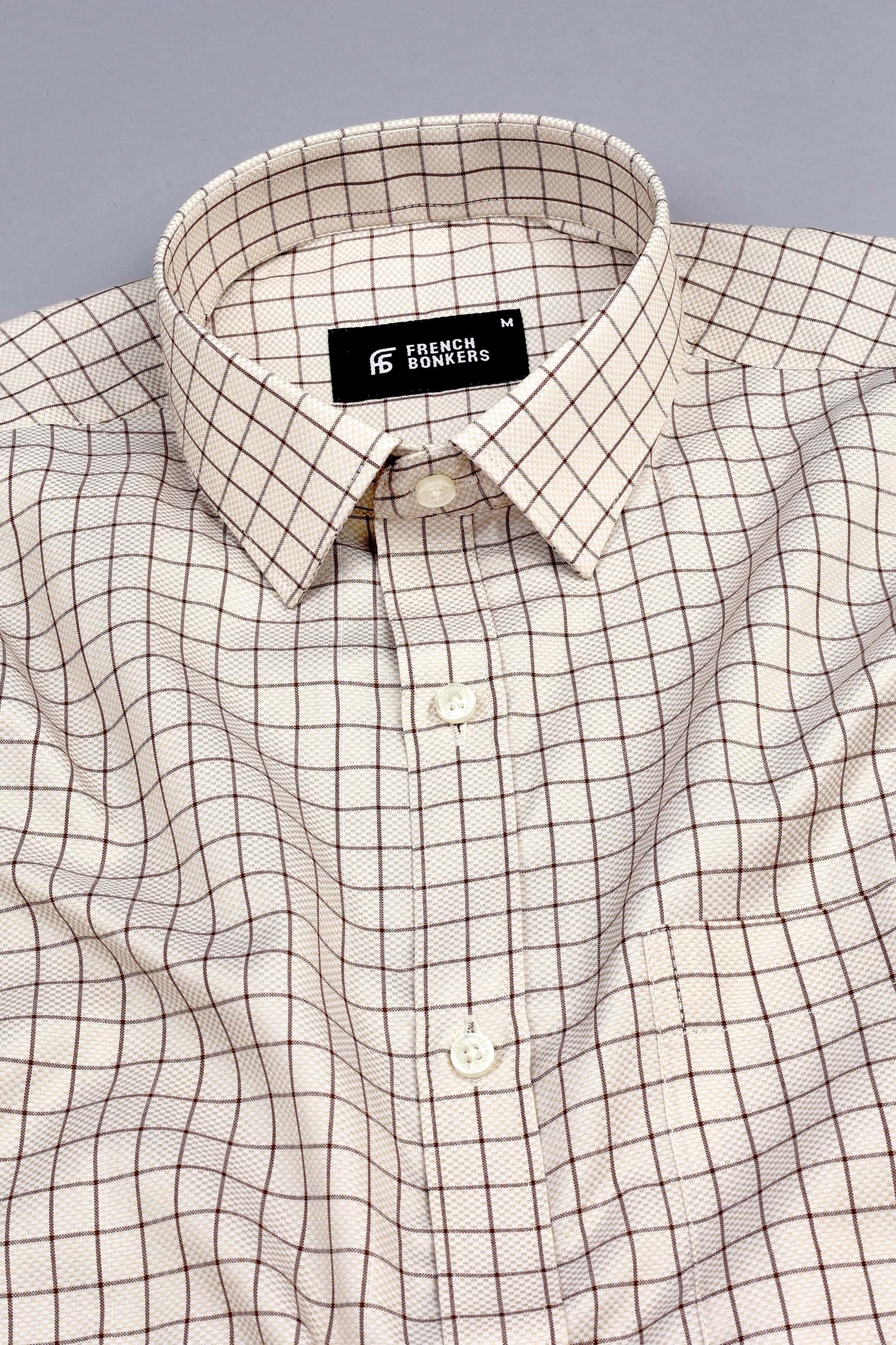 Peach brown with dark brown line check shirt