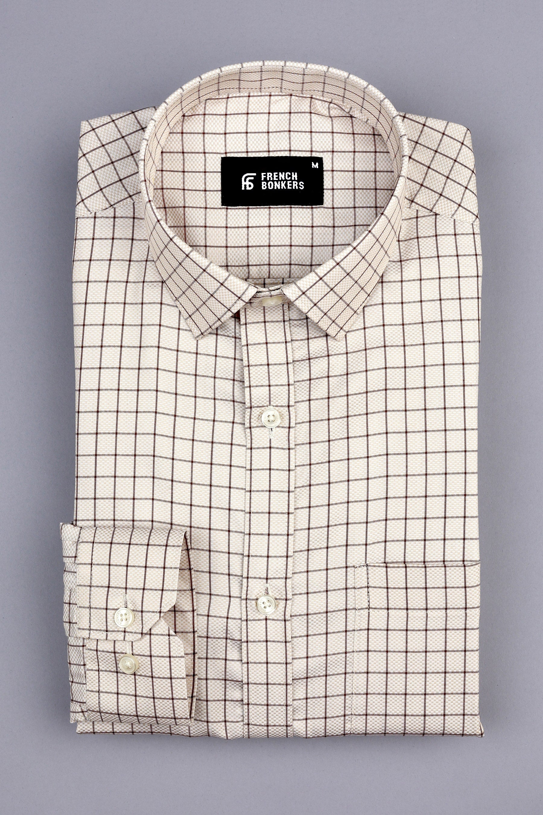 Peach brown with dark brown line check shirt