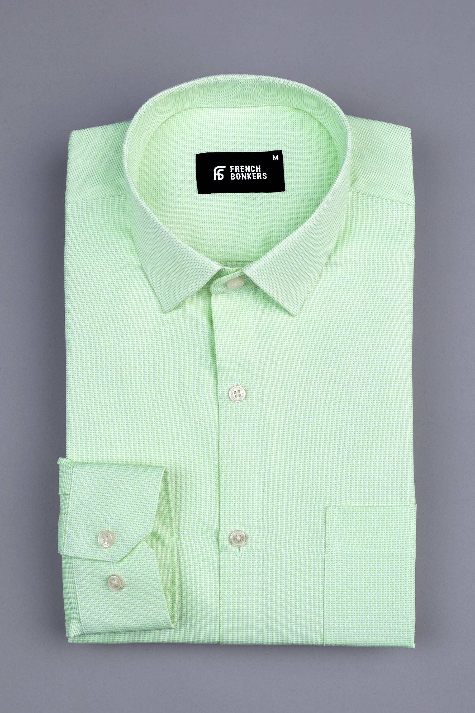 Pistachio green dobby texture shirt