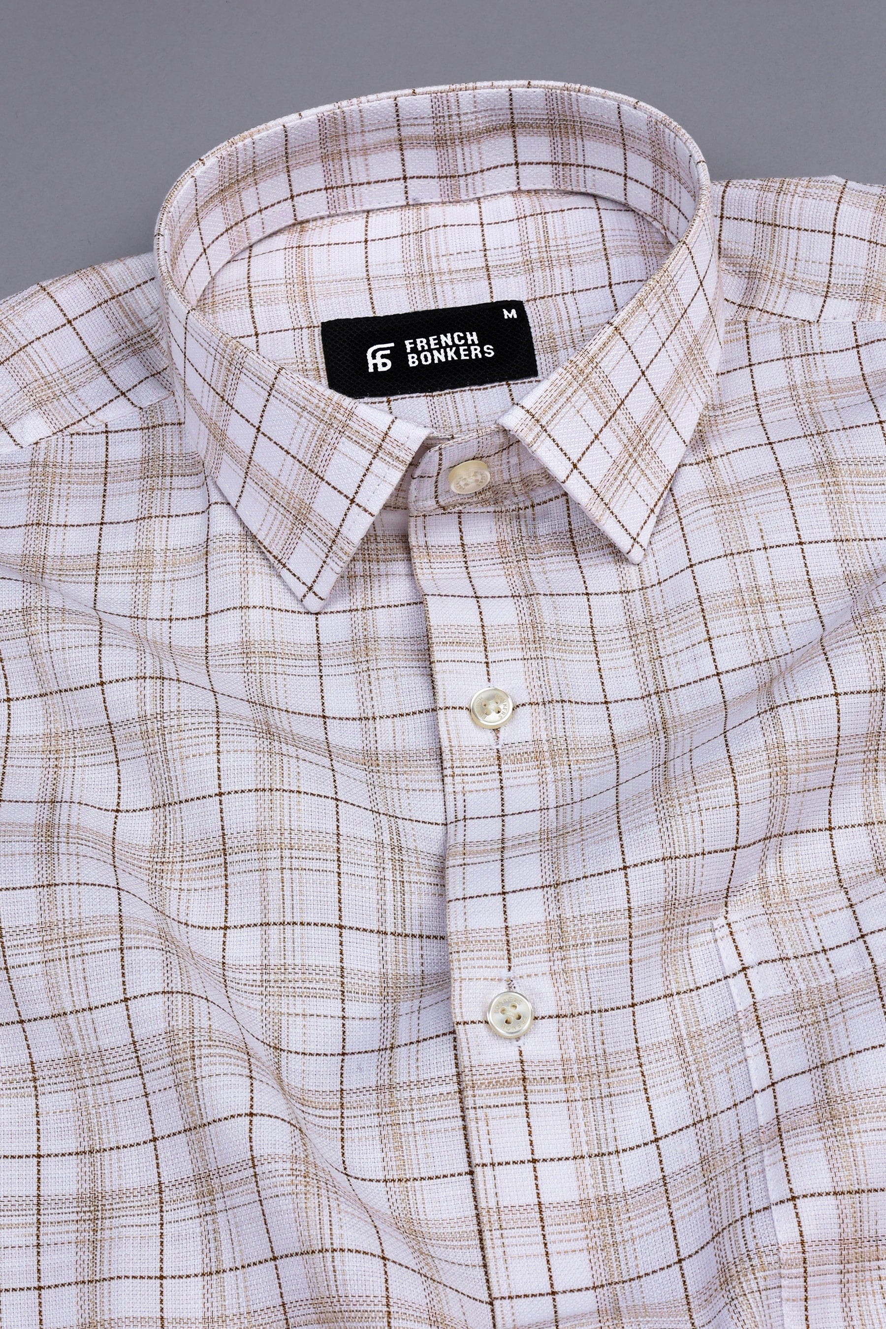 Creamish white with dark cream lines arglye check shirt