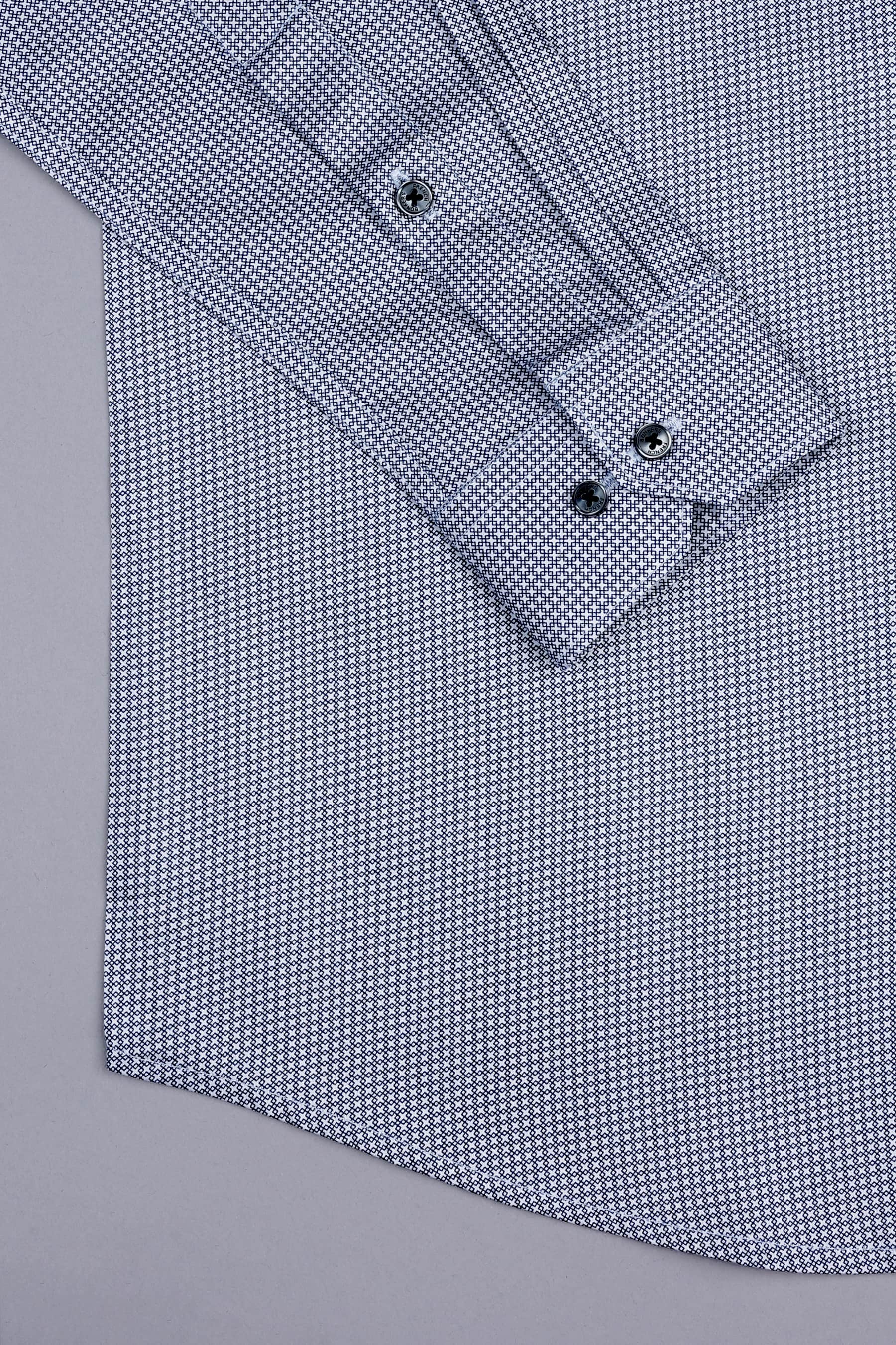 White with navy blue geometrical printed satin shirt
