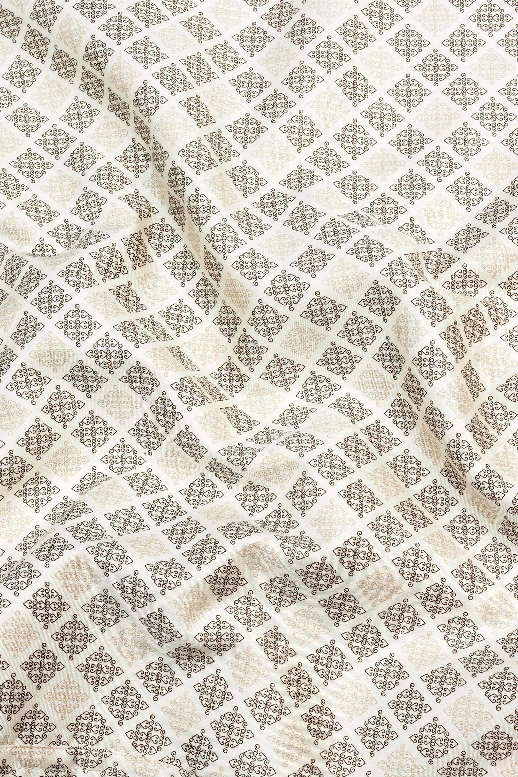 Cream with brown geometrical printed satin shirt