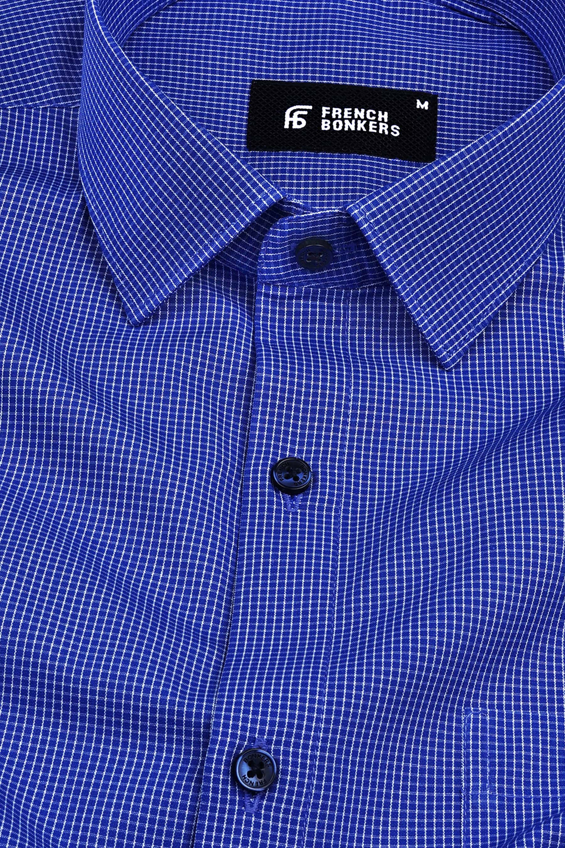 Blue with white lines pin check shirt