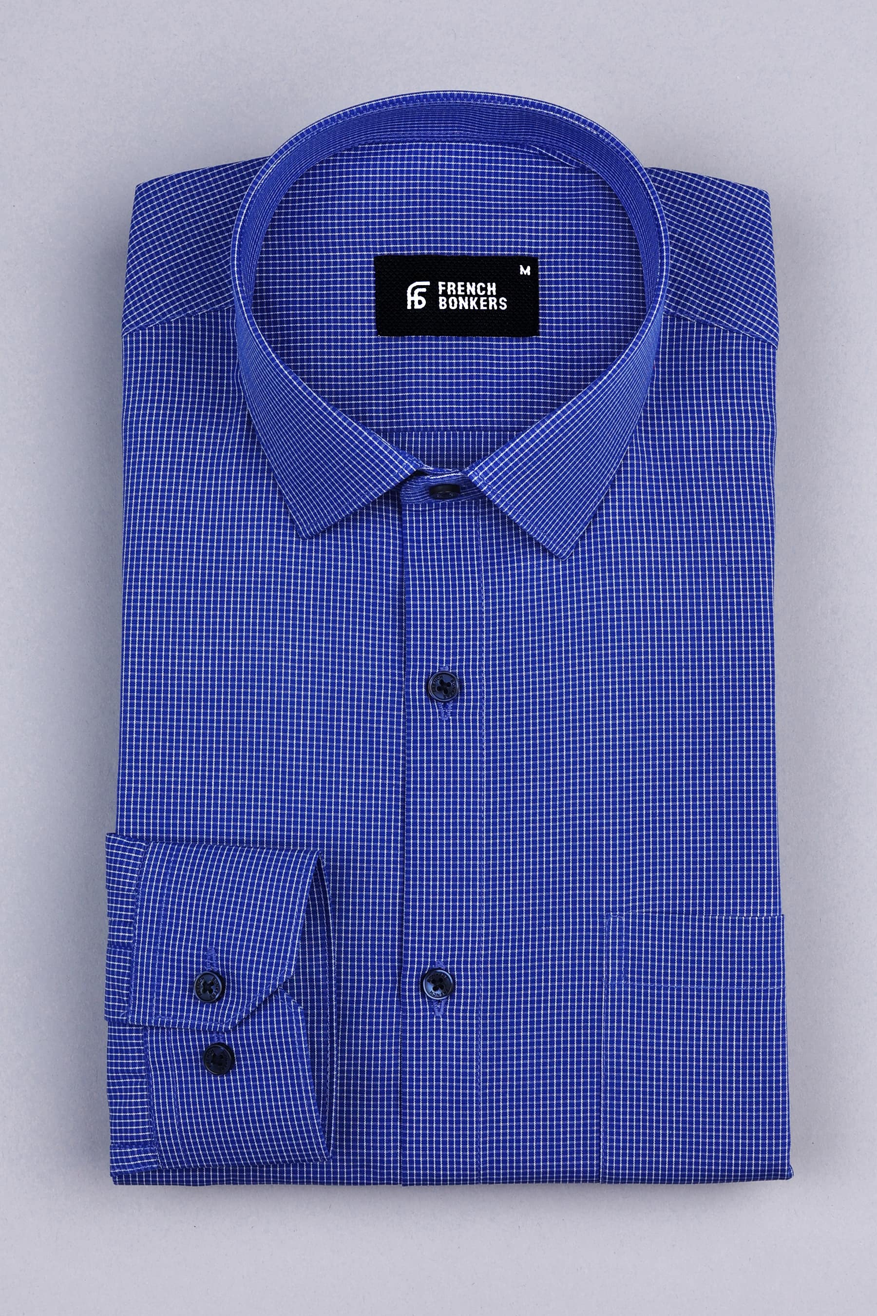 Blue with white lines pin check shirt