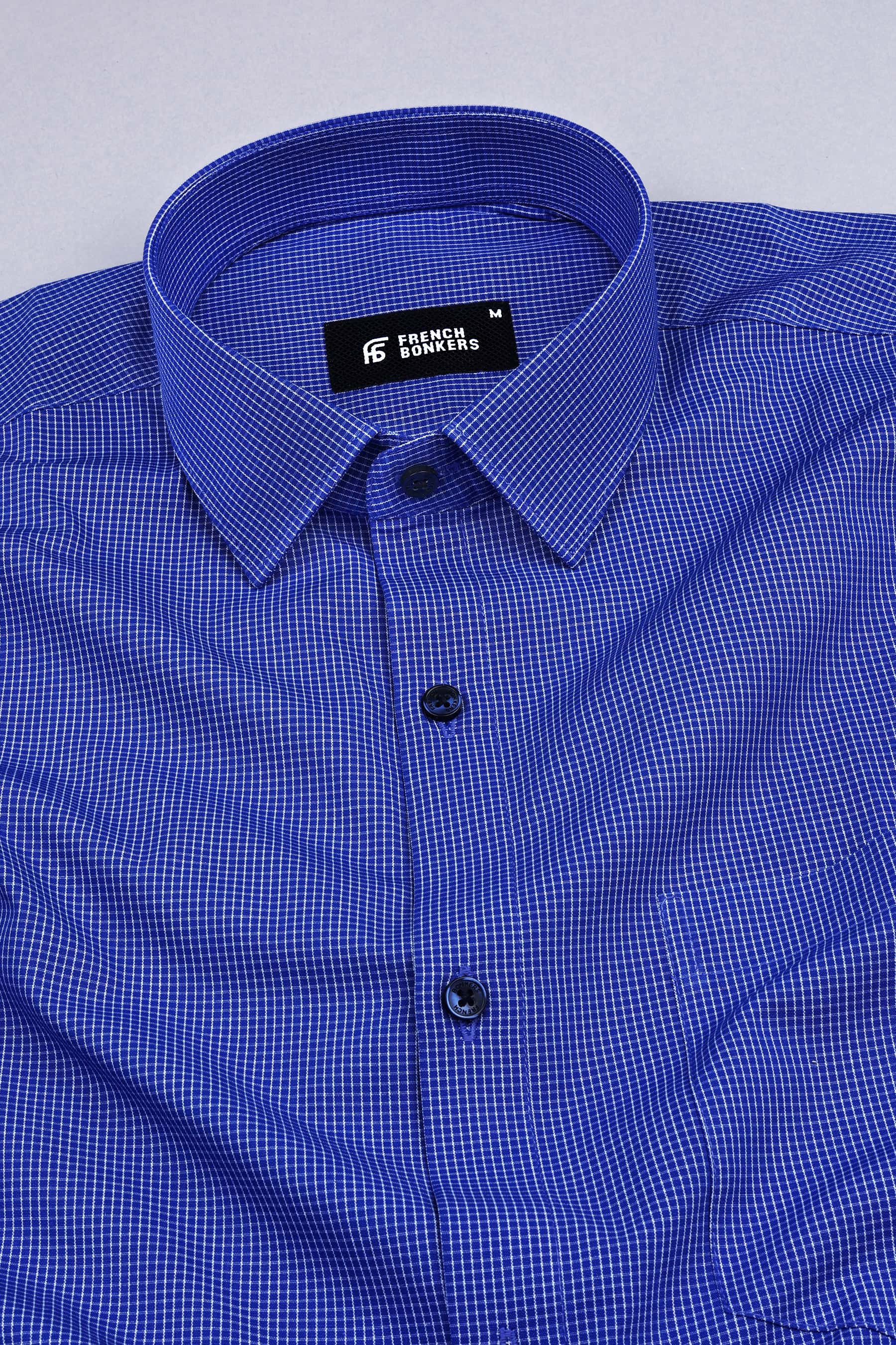 Blue with white lines pin check shirt
