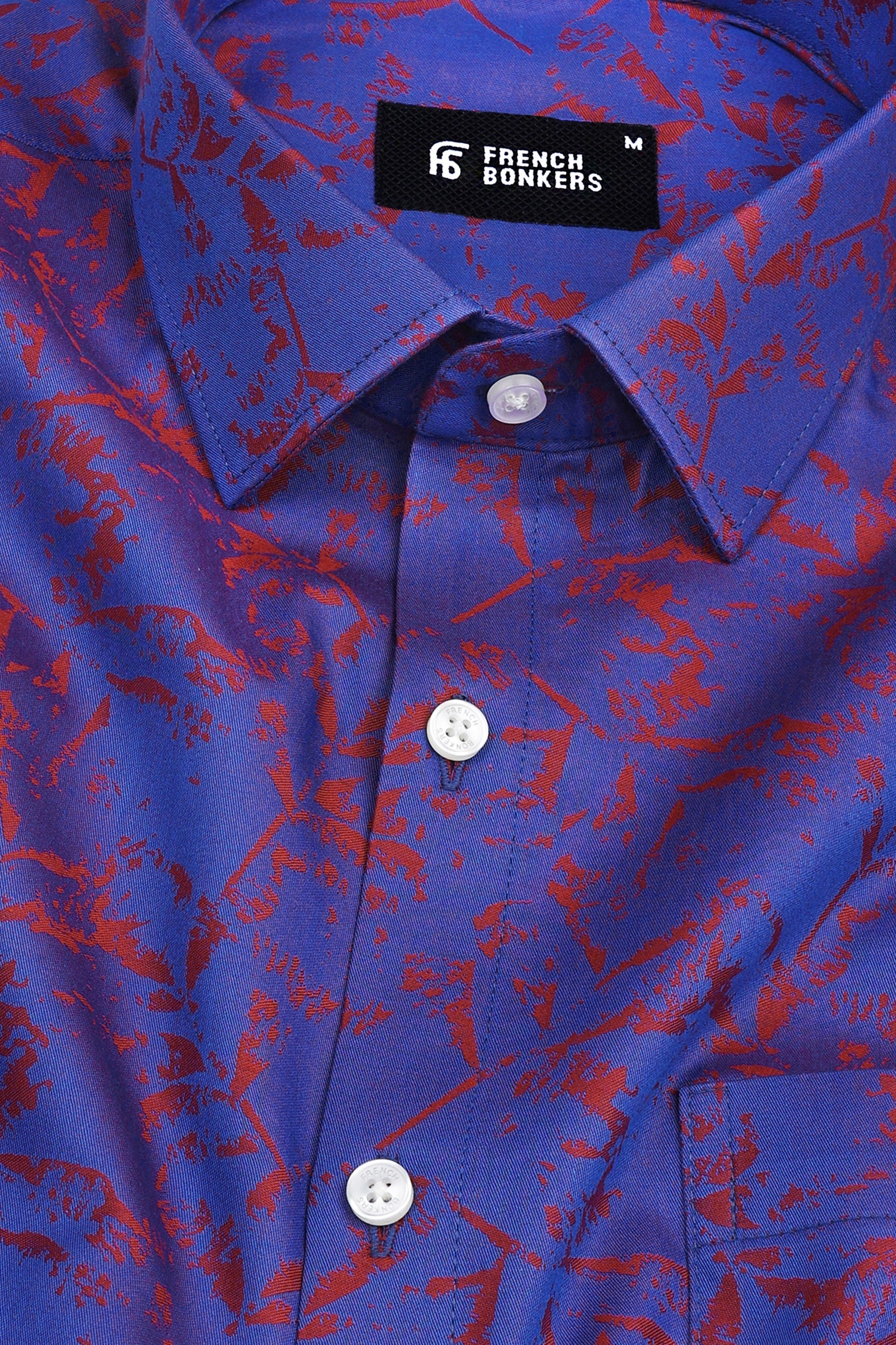 Royal blue and red jacquard printed shirt