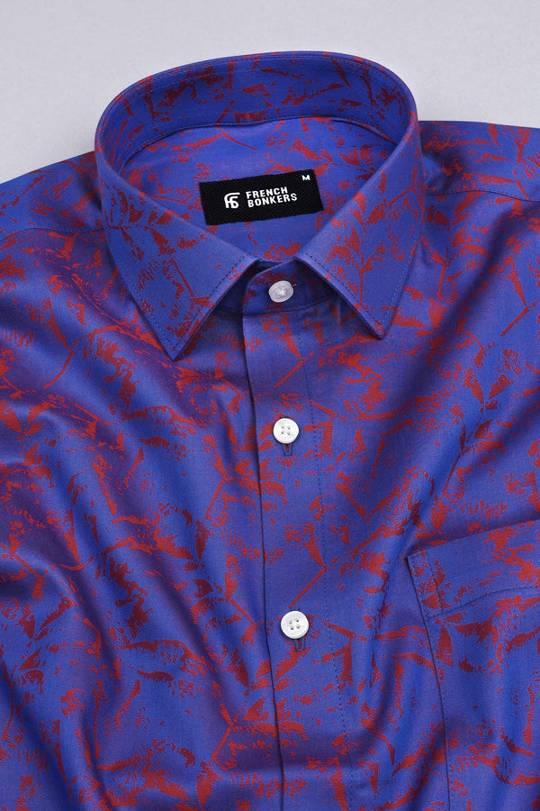 Royal blue and red jacquard printed shirt