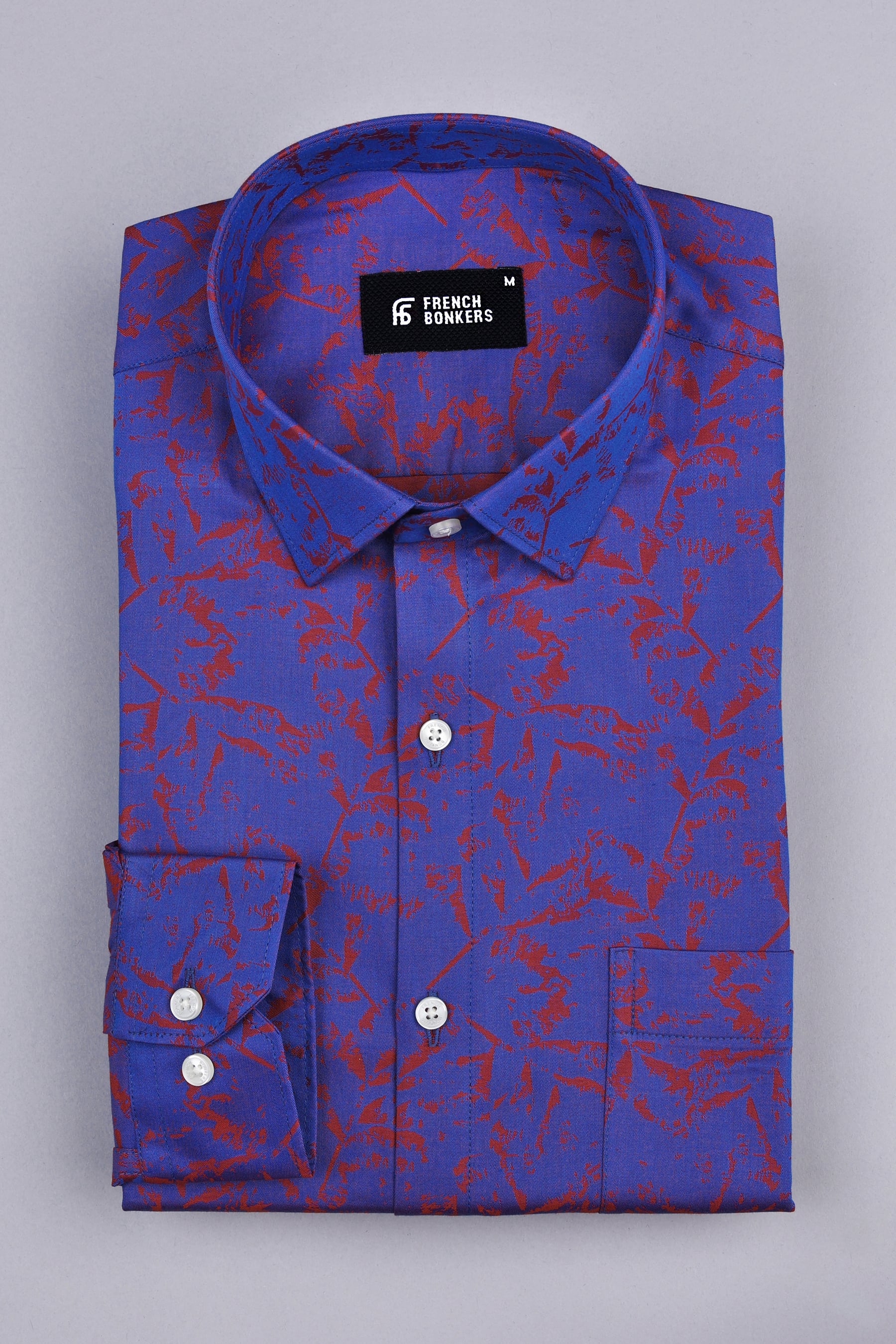 Royal blue and red jacquard printed shirt