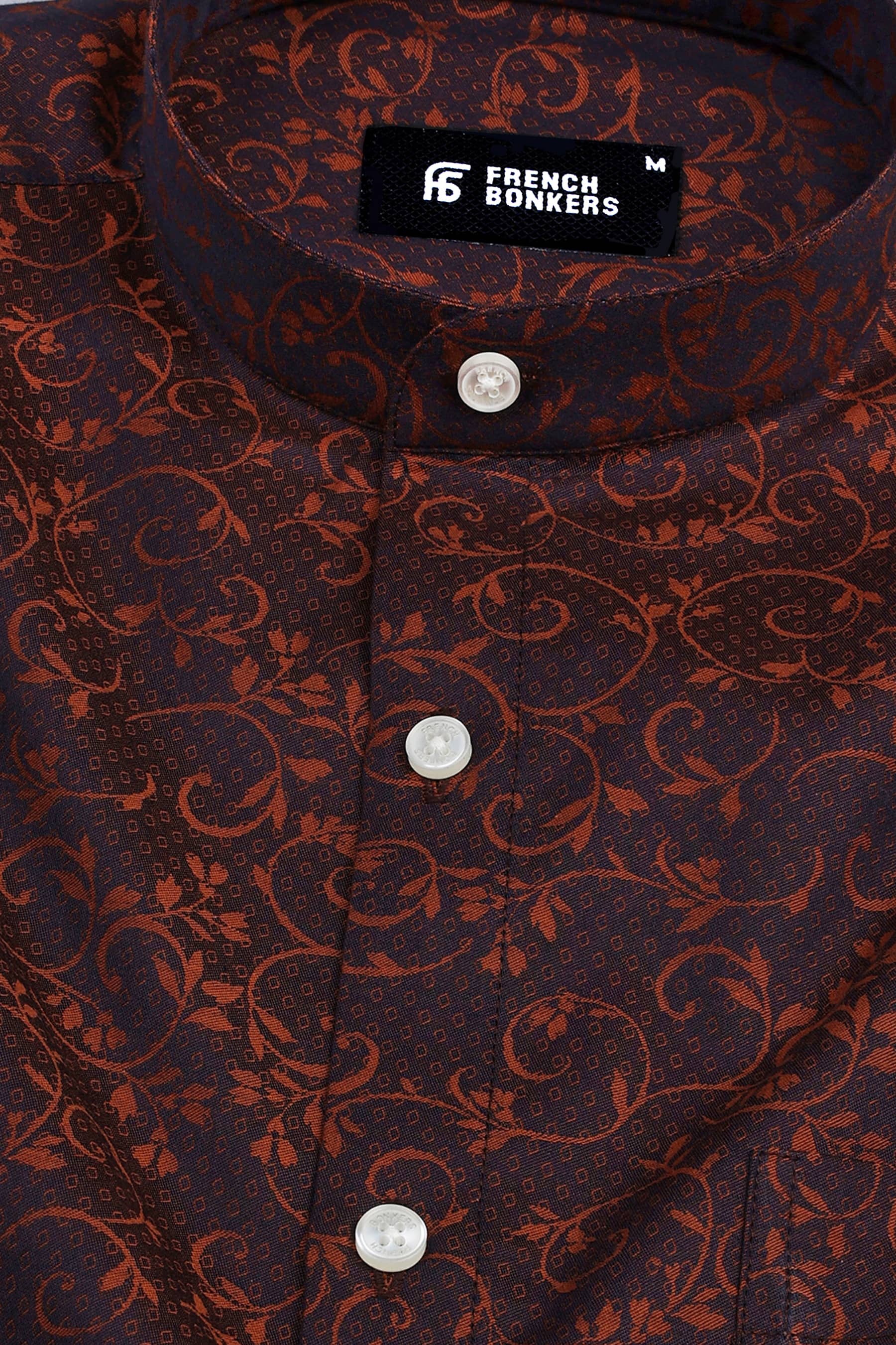 Caramal and brunette brown jacquard printed shirt