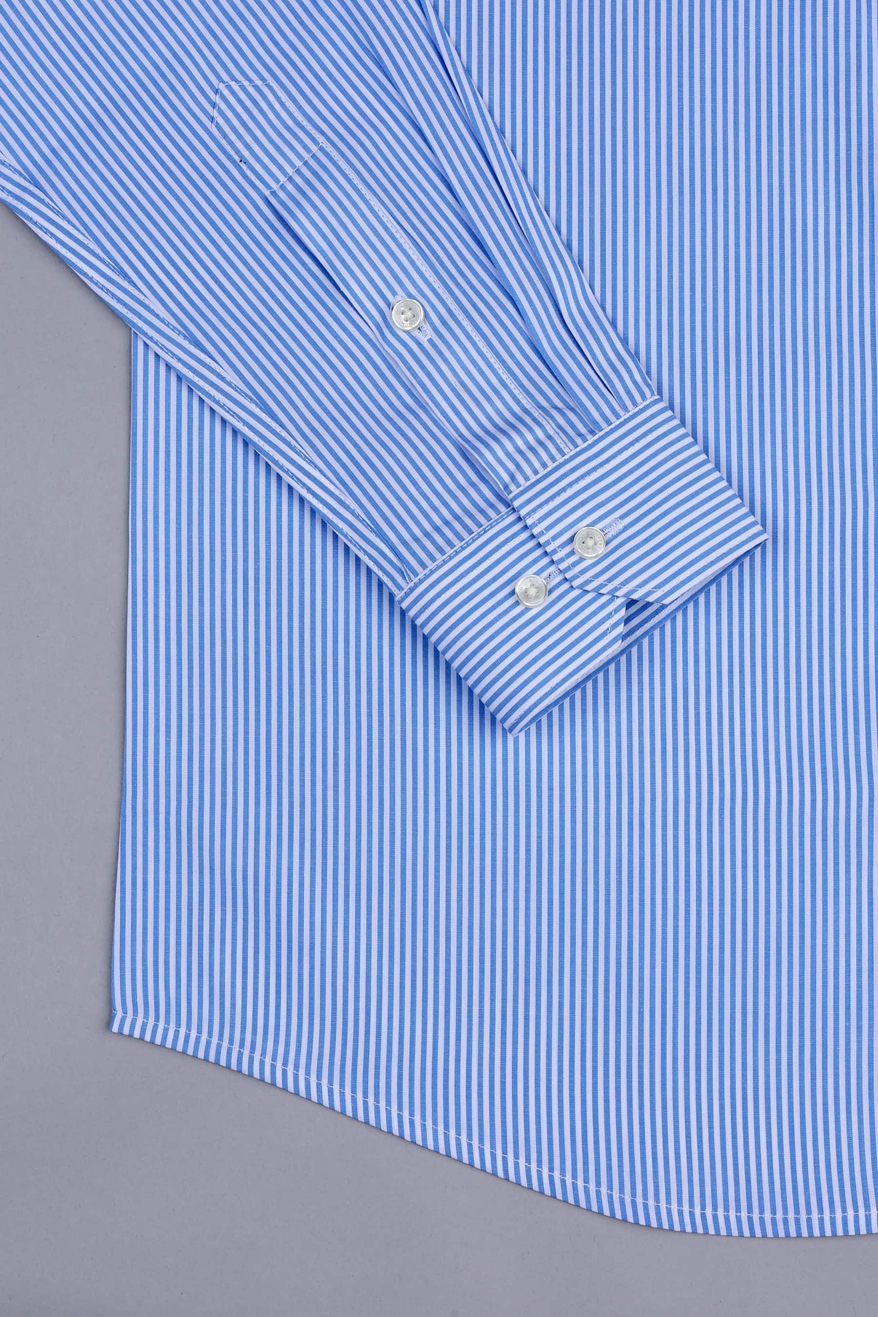 White with UN blue lines bengal stripe shirt