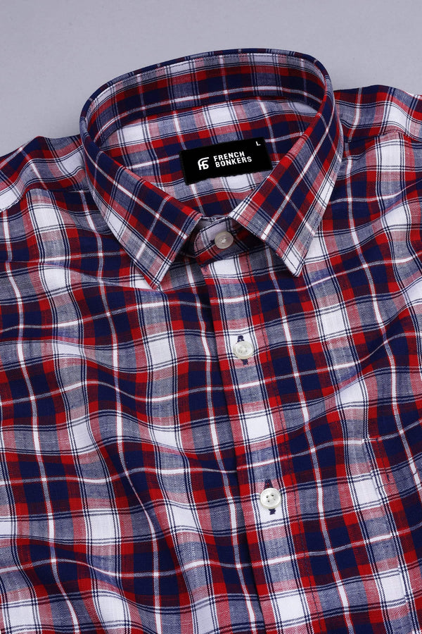 Red and White with Royal blue Line check shirt
