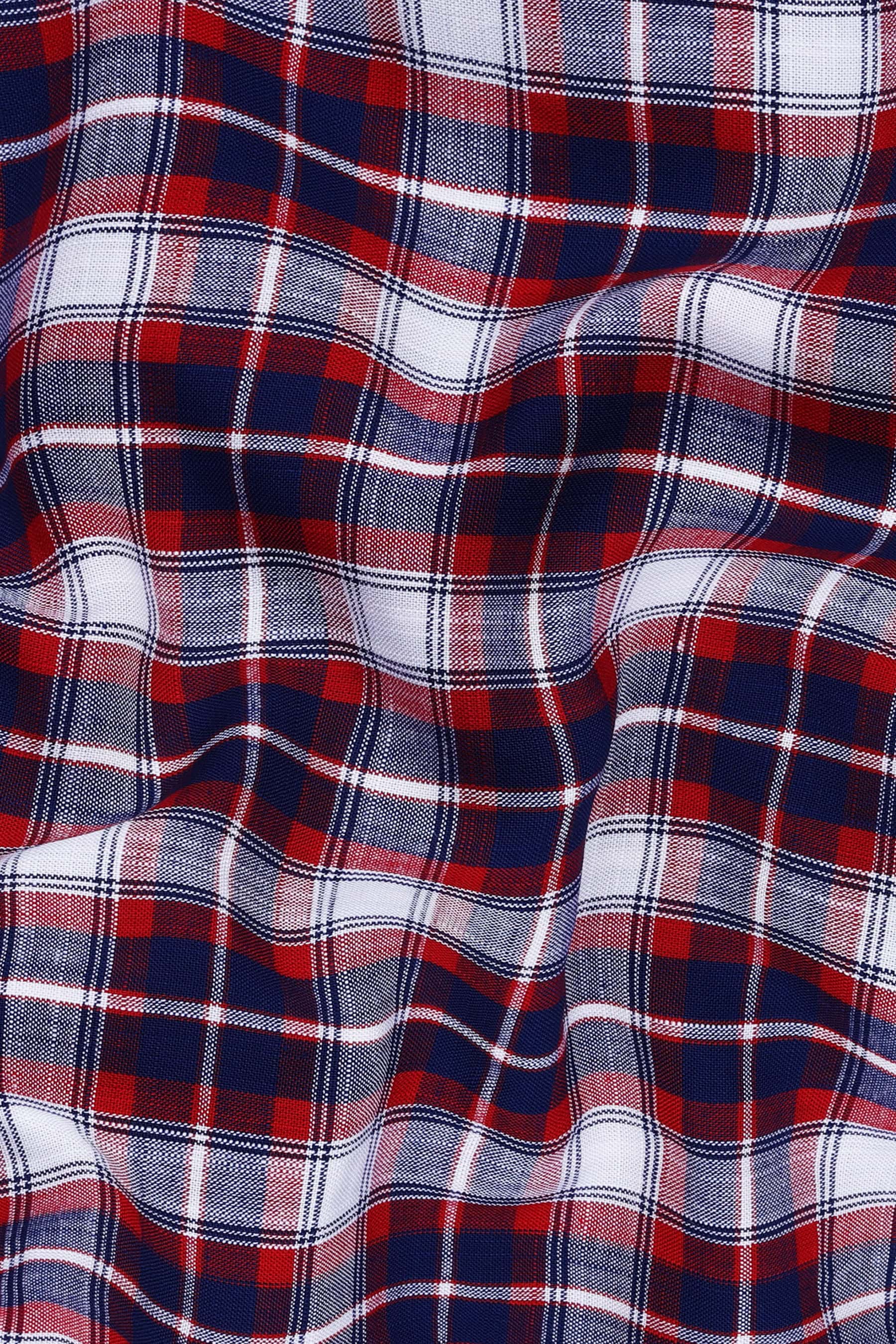 Red and White with Royal blue Line check shirt