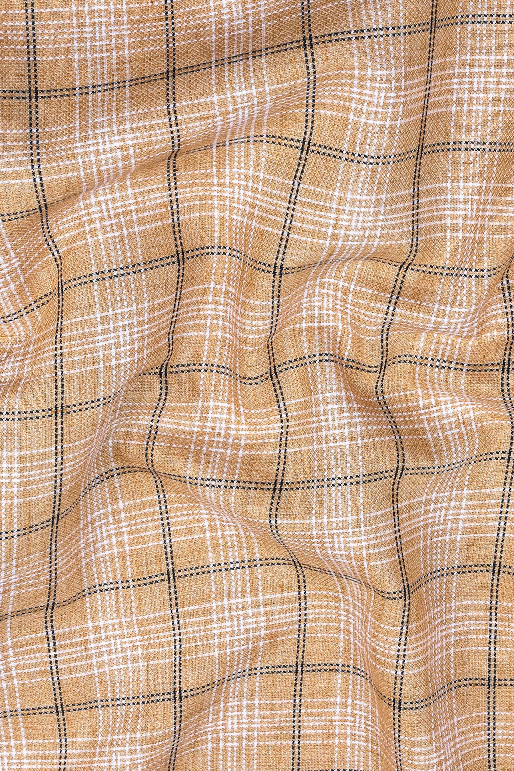 Brown with black and white lines windowpane check shirt