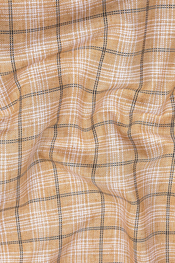 Brown with black and white lines windowpane check shirt